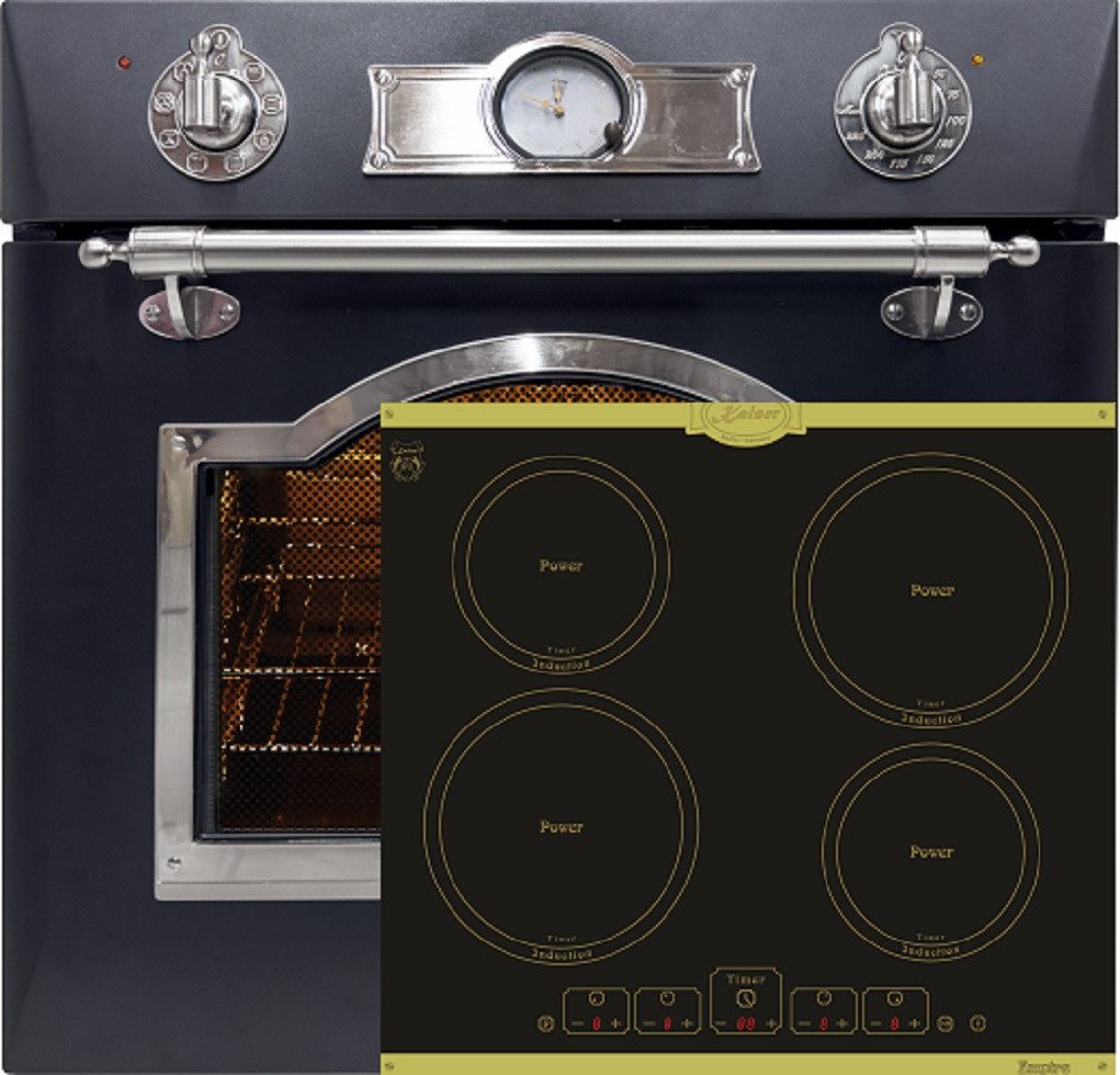 Backofen-Set Herd Set Autark Elektro Backofen, Selbstreinigung, Drehspieß, 8 Funktionen mit Induktionskochfeld Autark 60 cm 4 Zonen mit Booster EH 6355 Em Sil+KCT 6195 IEm