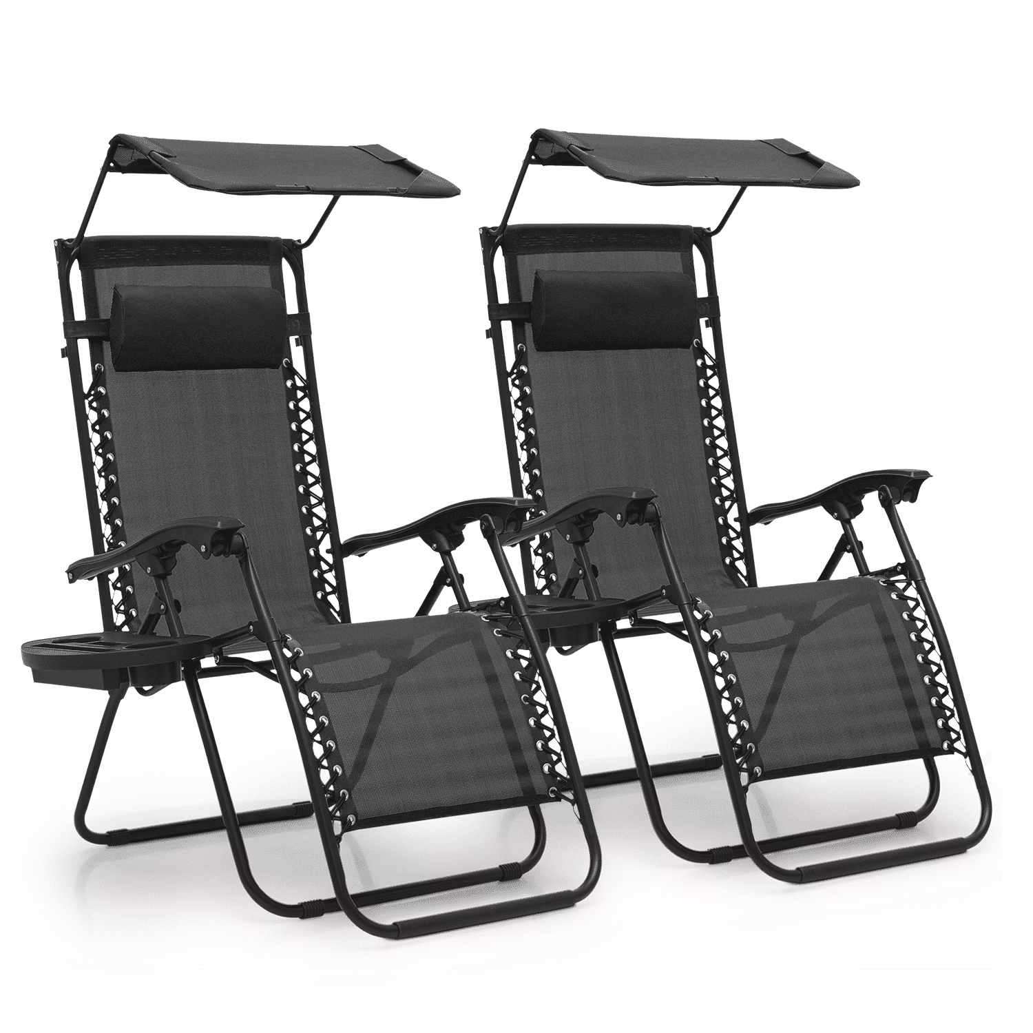 MoNiBloom Zero Gravity Chairs Set of 2, Folding Outdoor Patio Beach Recliner with Canopy Shade & Headrest, Black