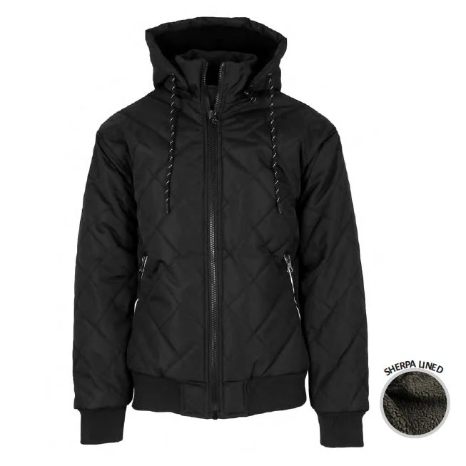 12 Pack Men's Sherpa Lined Hooded Quilted Jacket �C Black
