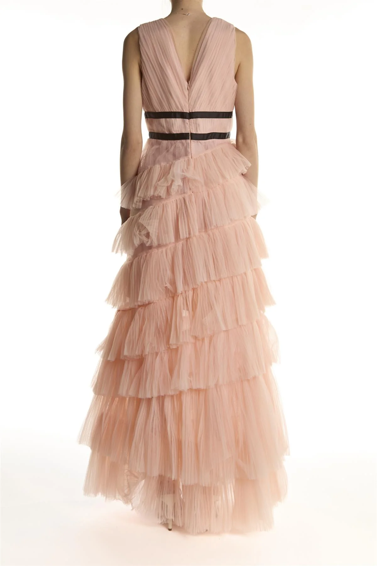Peachy Pink Tiered Dropped Waist Maxi-Dress