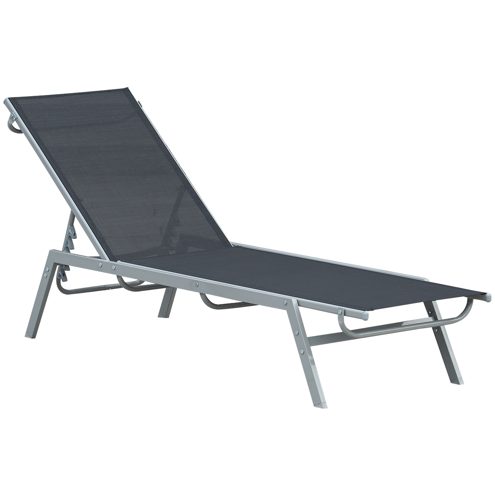 Outsunny Garten-Sonnenliege Relaxliege mit 5-stufige Rückenlehne aus Metall Schwarz 170 x 58 x 97 cm