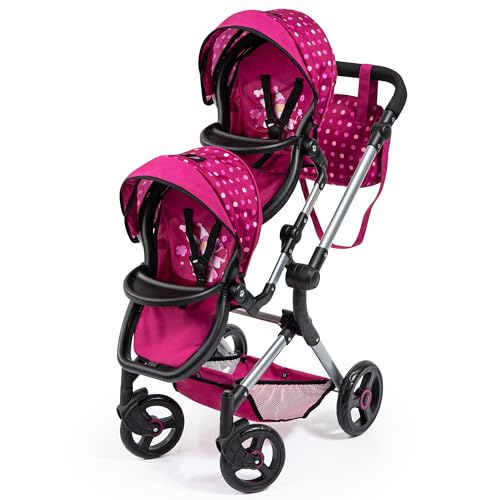 Bayer Design  Passeggino Gemellare, Carrozzina per Bambole, Regolabile in Altezza, Pieghevole con Borsa a Tracolla, Colore Rosso, Bordeaux, Fata, 26267AA : Giochi e giocattoli