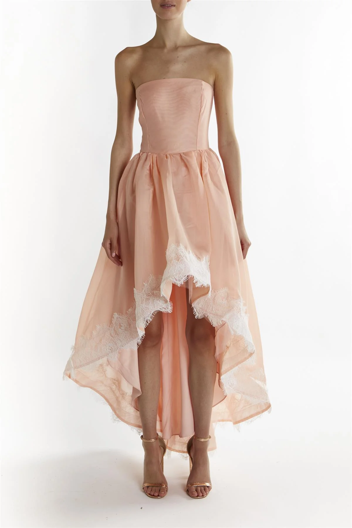 Dusty-Peach Leila Hi-Low Bandeau Midi-Dress