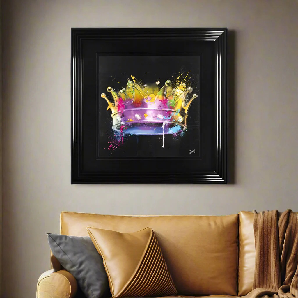 Colourful King Crown Framed Wall Art by Greavesy �C Hand Embellished | 55cm x 55cm