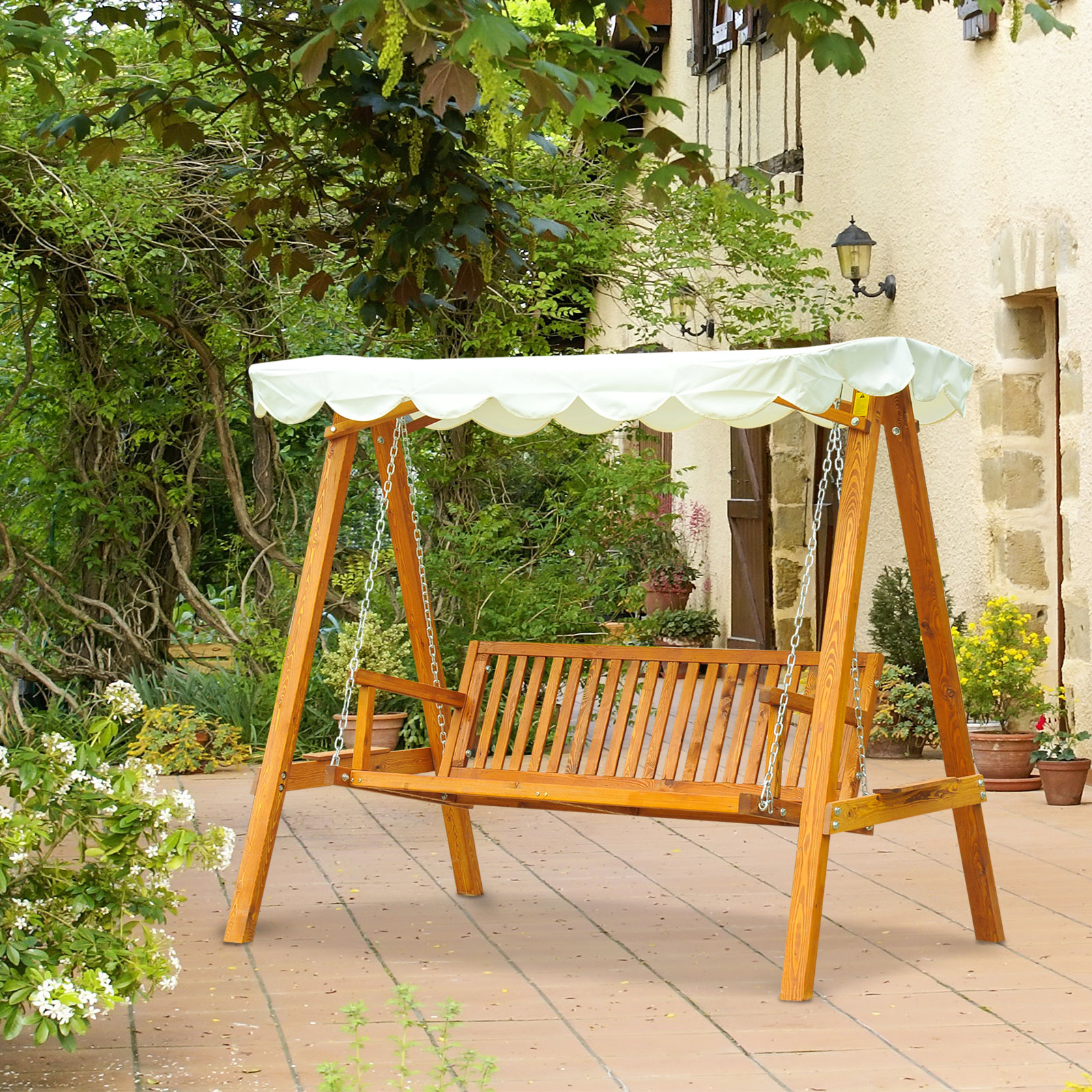 Outsunny Hollywoodschaukel Gartenschaukel Schaukelbank Schaukel 3-Sitzer Lärche