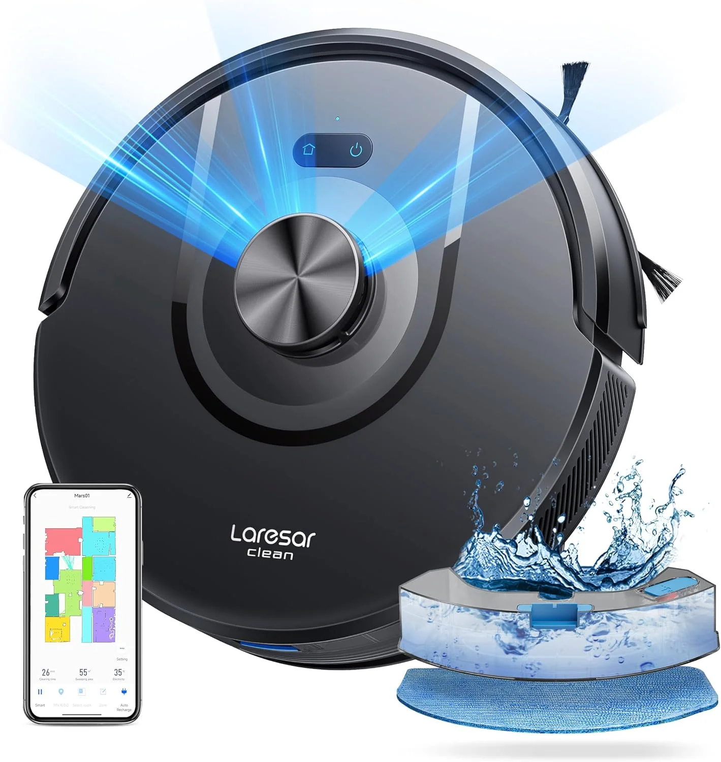 Laresar Clean 8000Pa Saugroboter mit Wischfunktion, 3 in 1 Staubsauger Roboter mit Laser Navigation, für Tierhaare, Teppiche und Hartböden