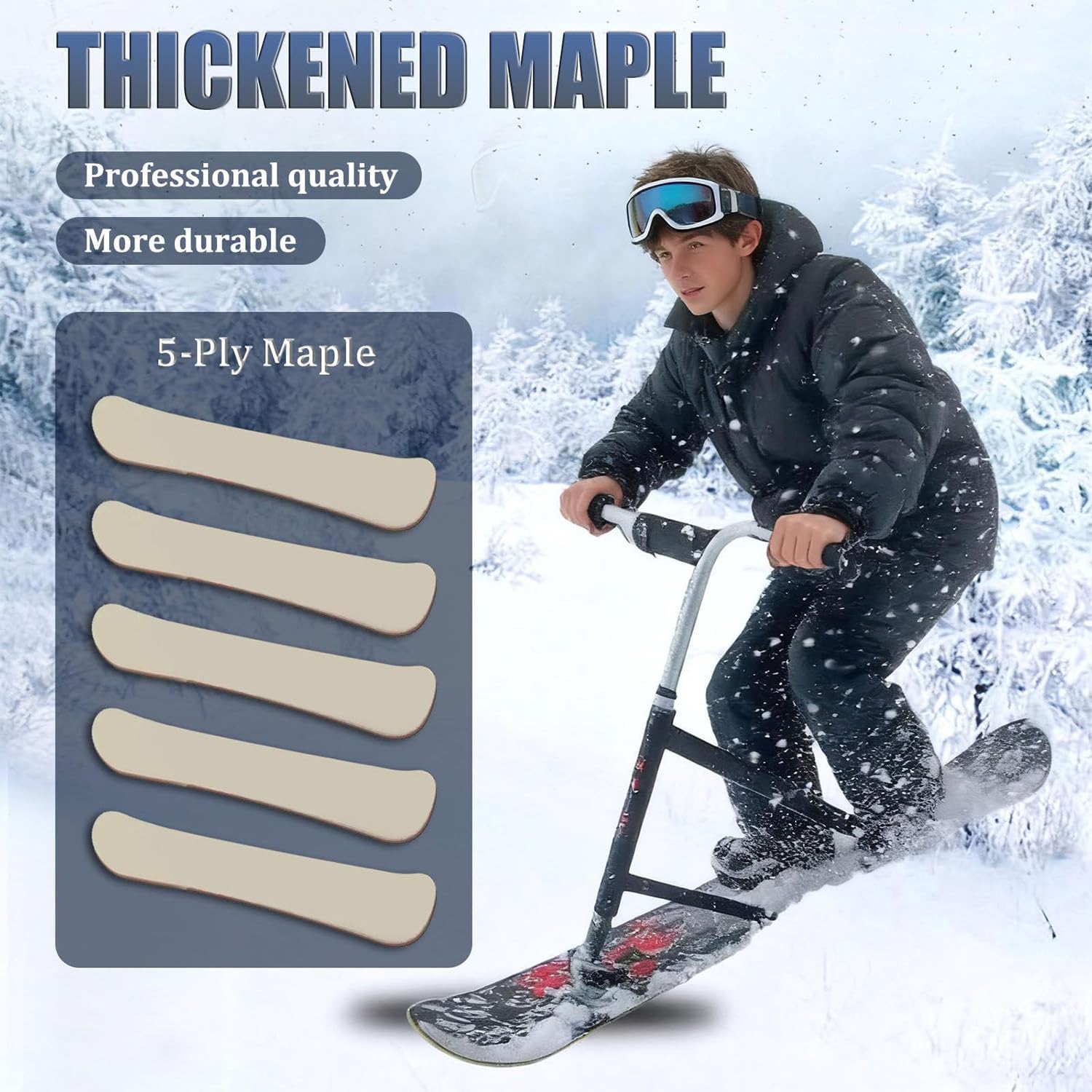 Schneeschlitten Für Erwachsene, All-Terrain-Snowboards, Doppelboard-Design, Mit 360° Drehbarem Hinterski, Dreifach Verstärkt, 150 Kg Tragfähigkeit, Für Snowparks Black