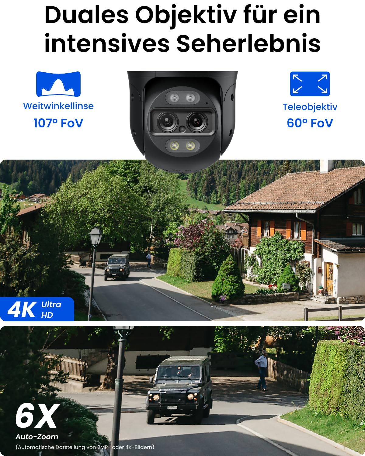 4K PTZ PoE Überwachungskamera Außen TrackMix PoE-G mit Dual-Objektiv, 8MP, 6X Hybrid-Zoom und Auto-Tracking