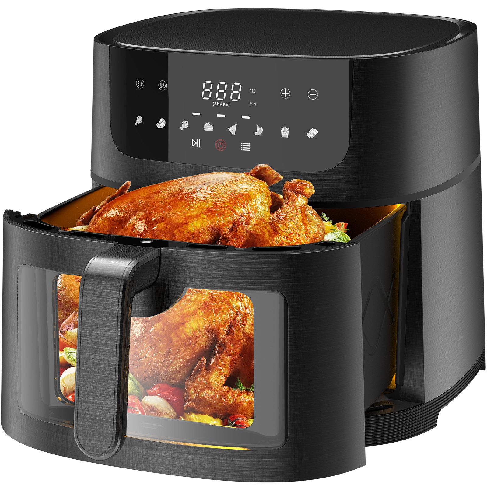Heißluftfritteuse XXL 9L mit Sichtfenster, Airfeyer mit 8 Programmen, einstellbarer Zeit und Temperatur, spülmaschinengeeignet
