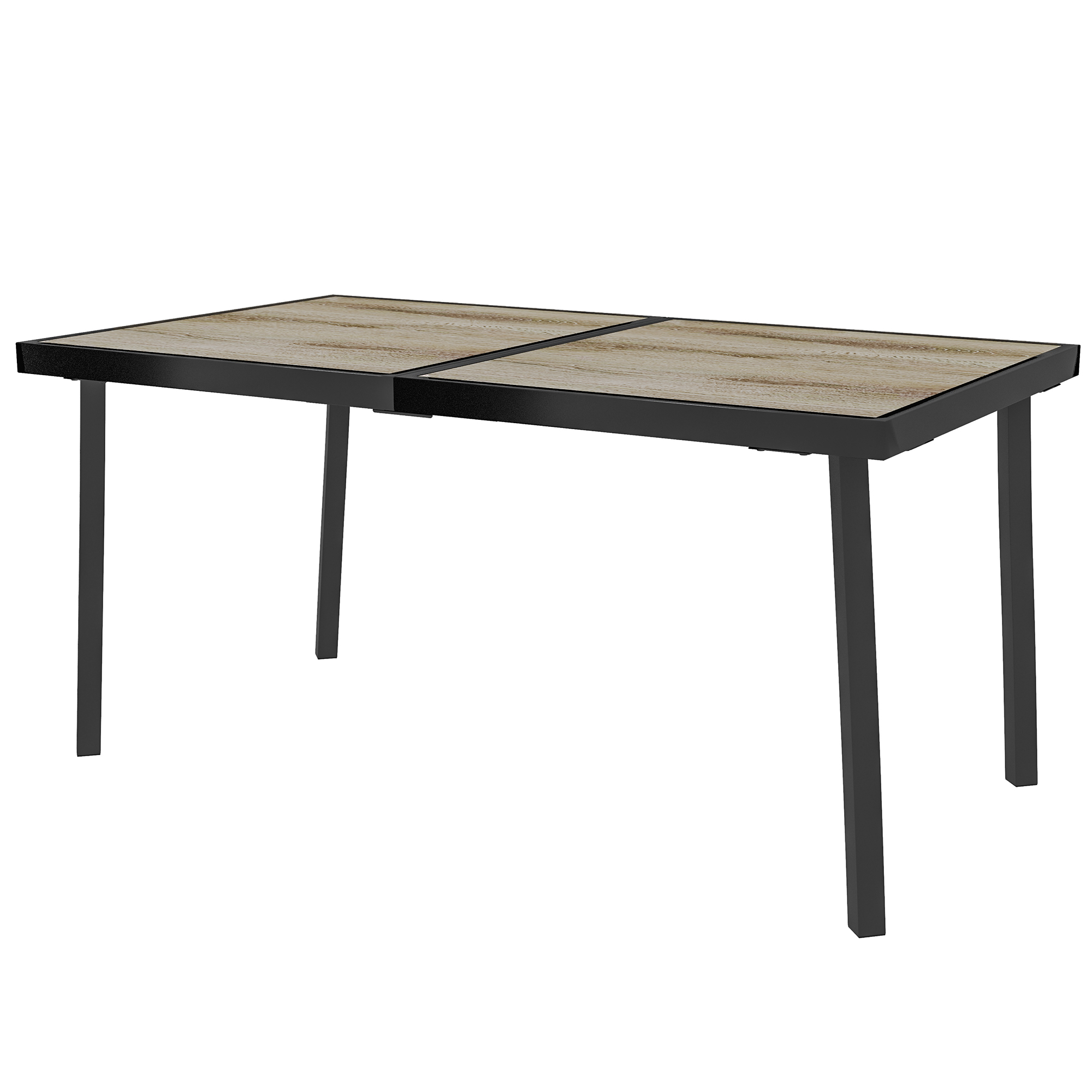 Outsunny Outdoor Tisch für 6 Personen, Holzoptik, Metallrahmen, wetterfest, 145 x 85 x 72 cm, Grau