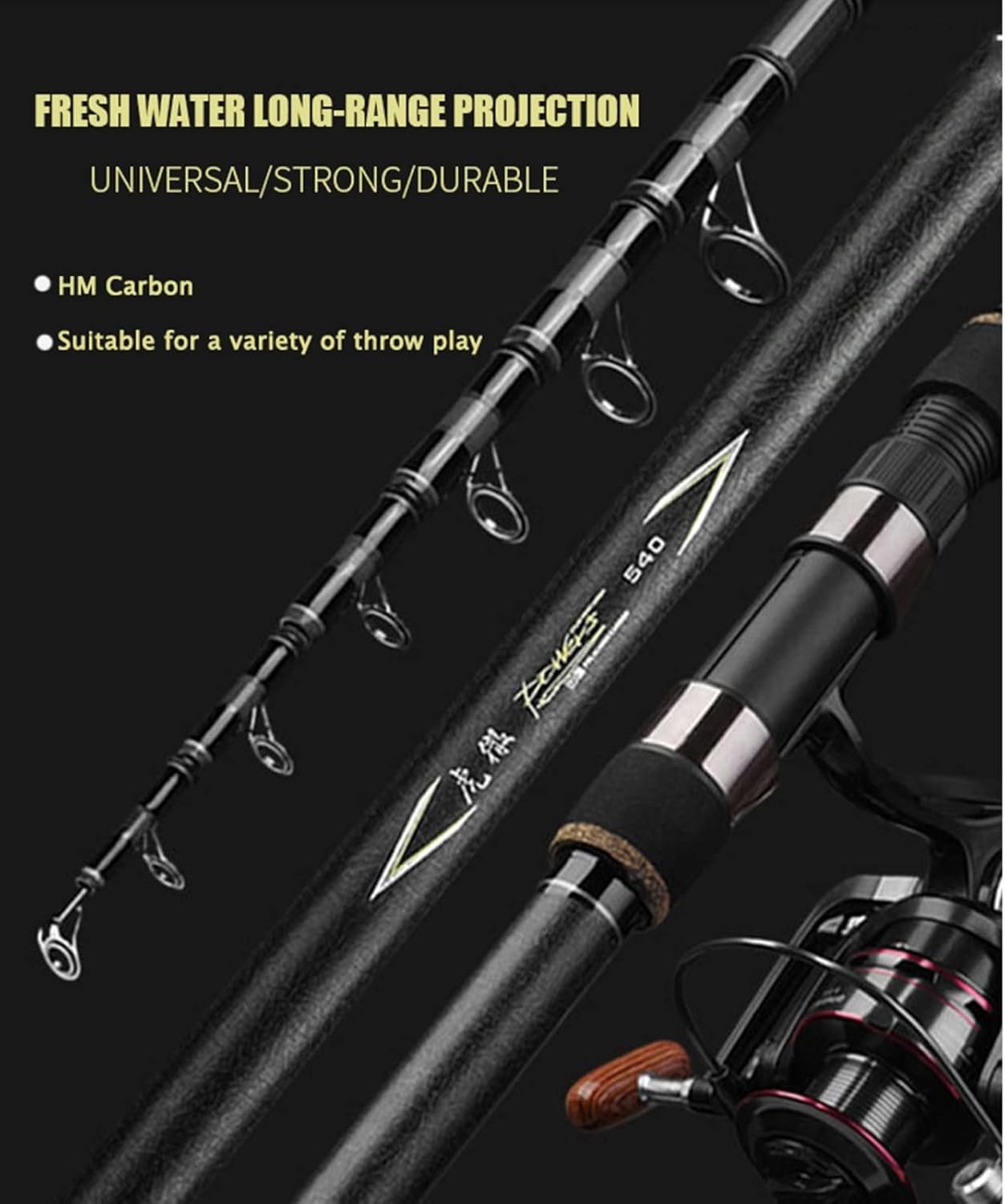 Fishing Rod Hohe Kohlenstoff-Teleskop-Angelrute Tragbare Karpfen Spinnstangen Super Harte Sea Rod Fishing Getriebe Langschuß Entfernung Wurfstange Angelrute (Color : Rod, Size : 2.7 m)