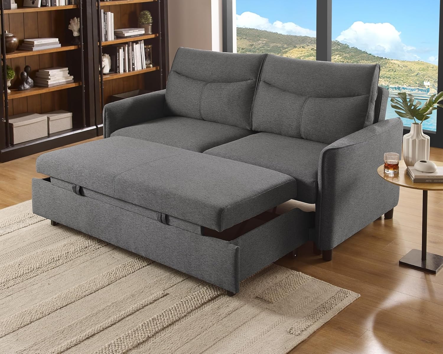 75 Inch Queen Size Sleeper Sofa Bed Pull Out Futon Loveseat for Small Spaces Grey