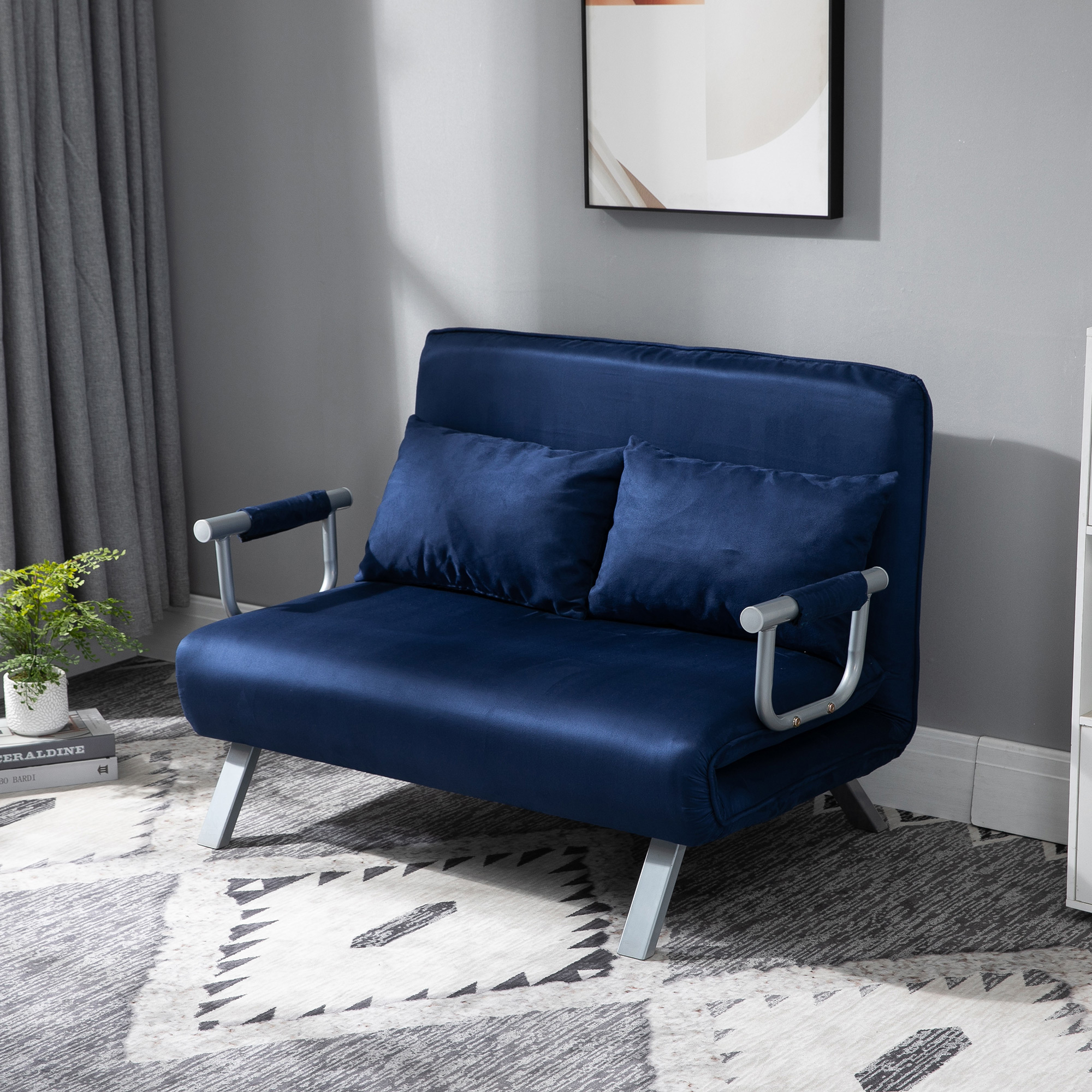 HOMCOM Schlafsofa, 5-fach verstellbar, Wildlederimitat, Metallrahmen, inkl. Kissen, Marineblau