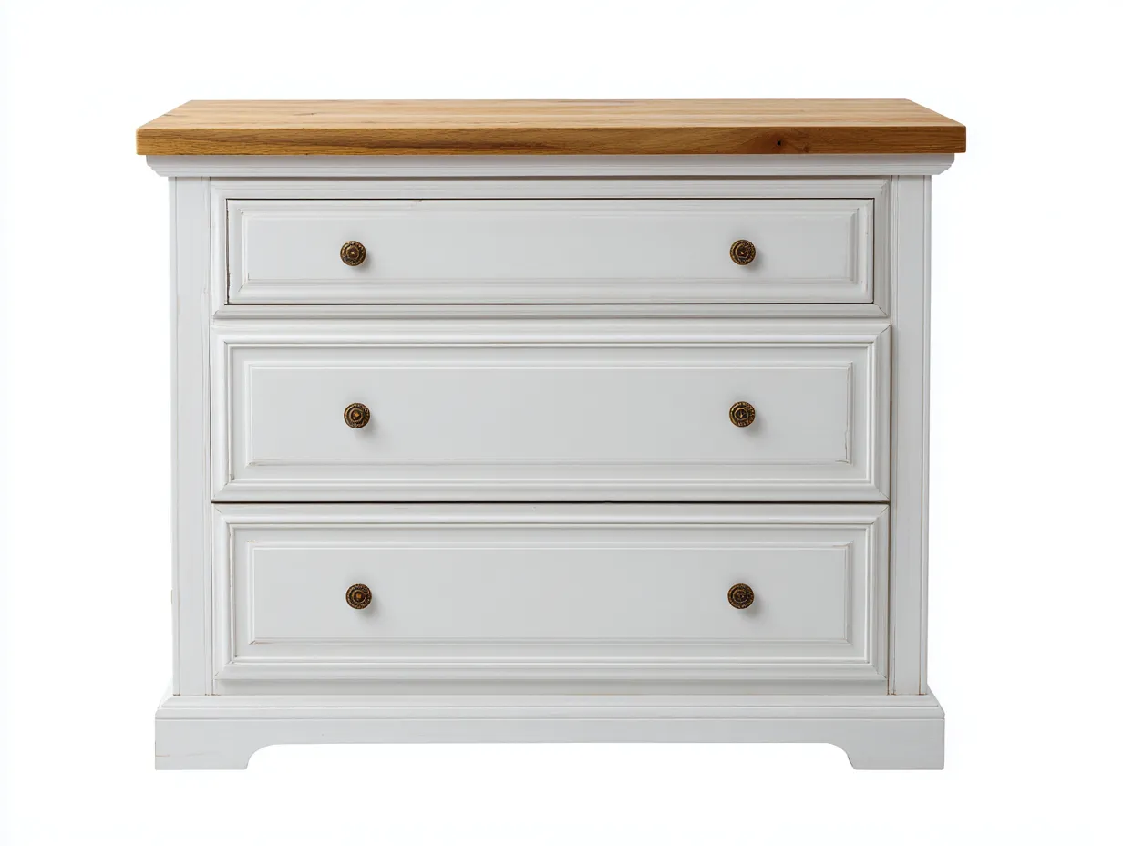 Kommode mit Schubladen - Holz-Metall - 92x44x84 cm - Weiß-Natur - Landhausstil