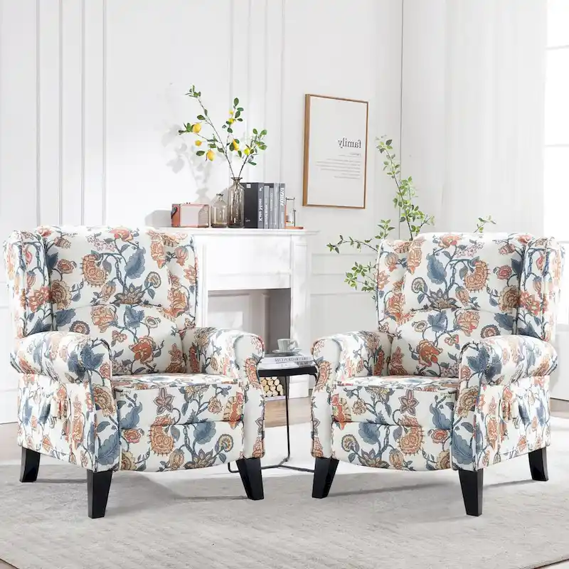 Manual Pushback Recliner Adjustable Accent Chair Wingback Armchair Set of 2