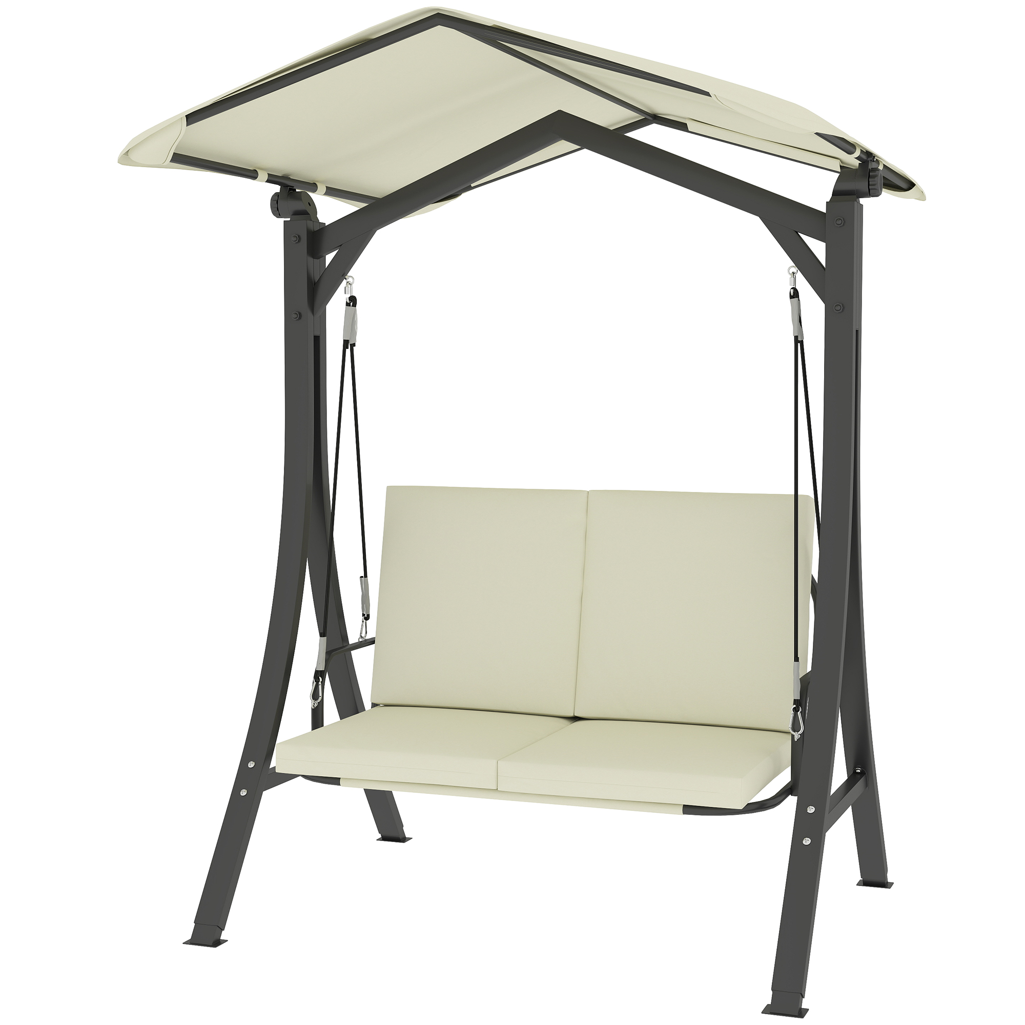 Outsunny Hollywoodschaukel mit verstellbarem Sonnendach Sitzauflage, 2-Sitzer bis 220kg 150x120x182cm, Cremeweiß