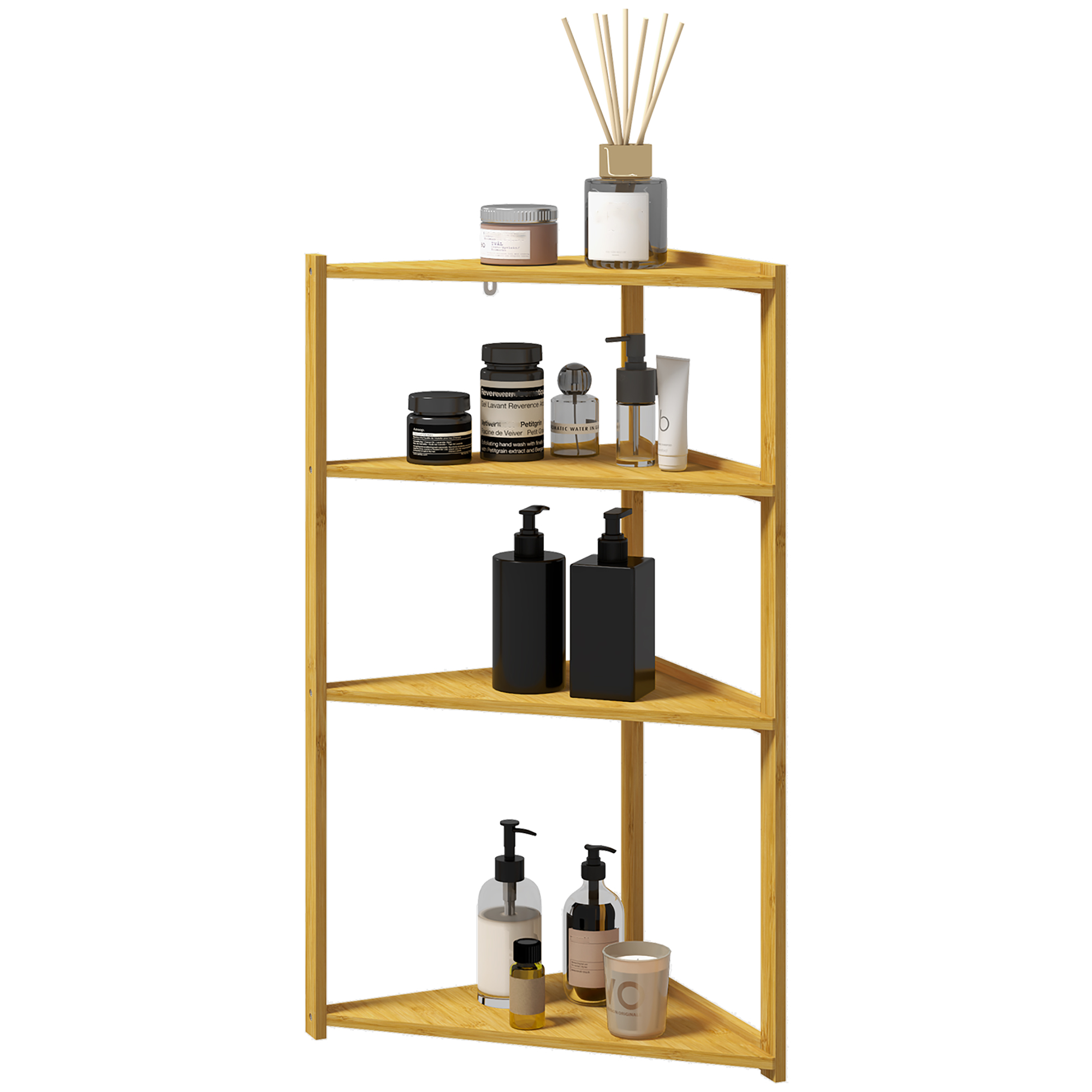 HOMCOM Möbel Bambus Eckregal mit 4 Ebenen auf Füßen - Badezimmerregal - dim. 37L x 34B x 79,5H cm