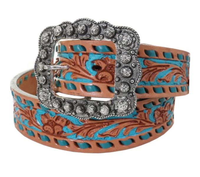 Double J Saddlery - Floral Tooled Dyed Background Belt