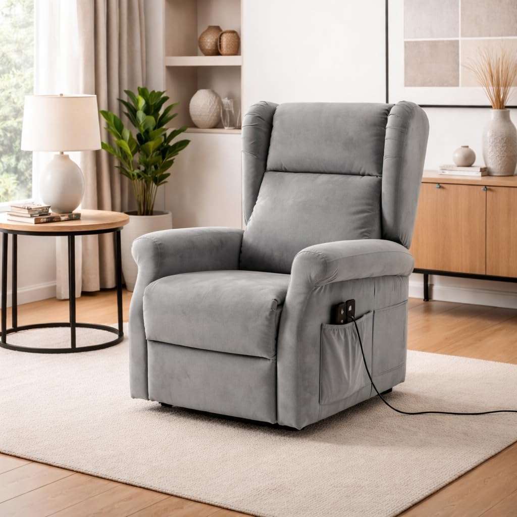Decor Space Poltrona Perseus con recliner elettrico e rivestimento in tessuto grigio per interno