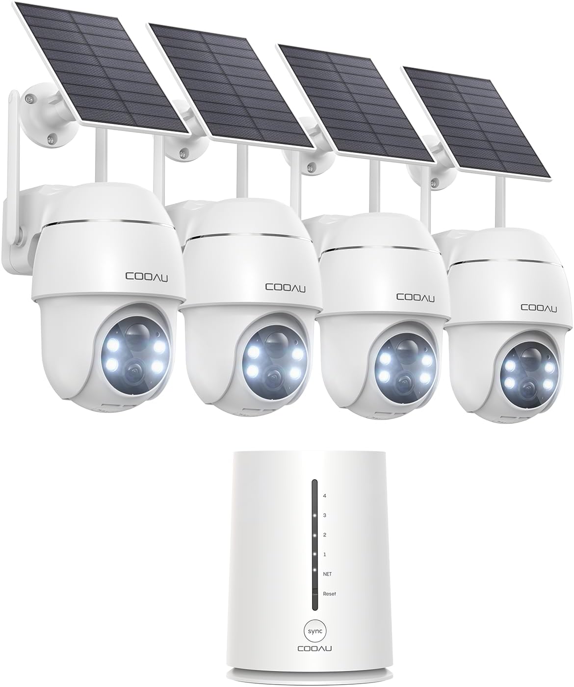 COOAU 4MP Telecamera Wi-Fi Esterno Senza Fili,Kit 4 Cam e Oannello Solare,Sistema di Sicurezza Domestica,360°,Visione Notturna a Colori,Rilevamento di Movimento,Nessun Canone Mensile,IP66,Cloud