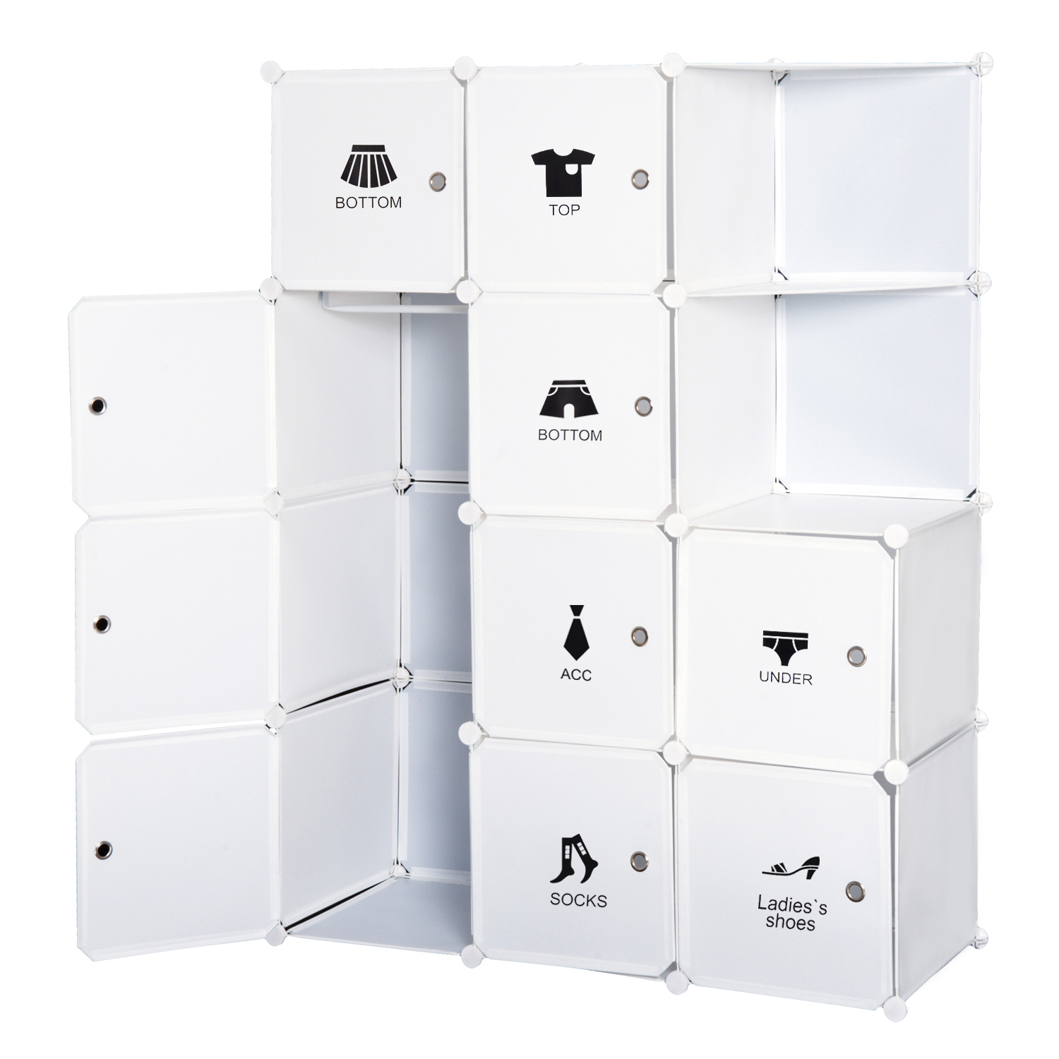 HOMCOM Modularer Kleiderschrank mit mehreren Cubes 10 Cubes + 2 Regale + Dekorative Aufkleber 111L x 47B x 145H cm Weiß aus Kunststoff