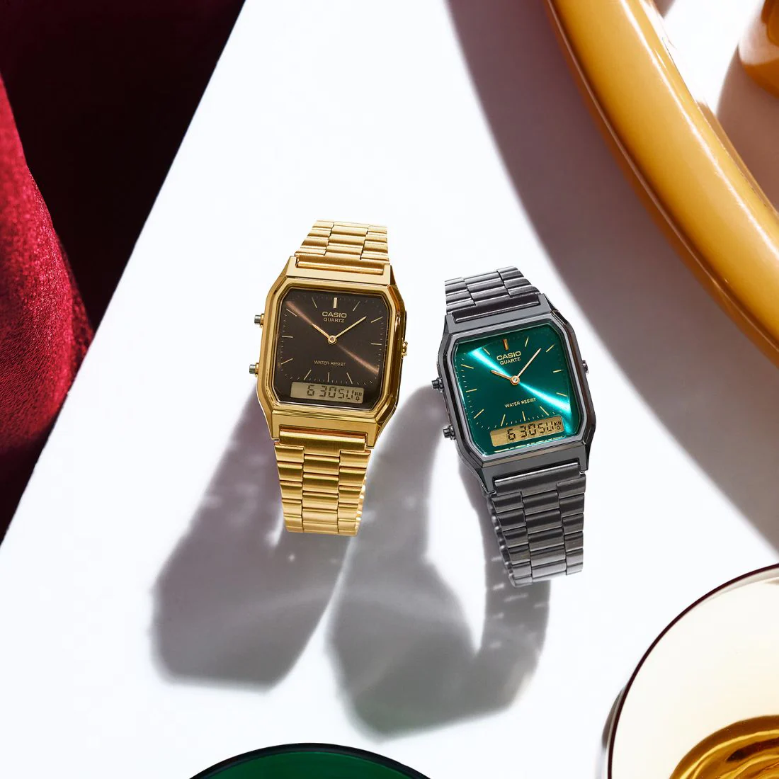 Casio vintage AQ-230EGG-3AEF GMT grigio IP quadrante verde sunray