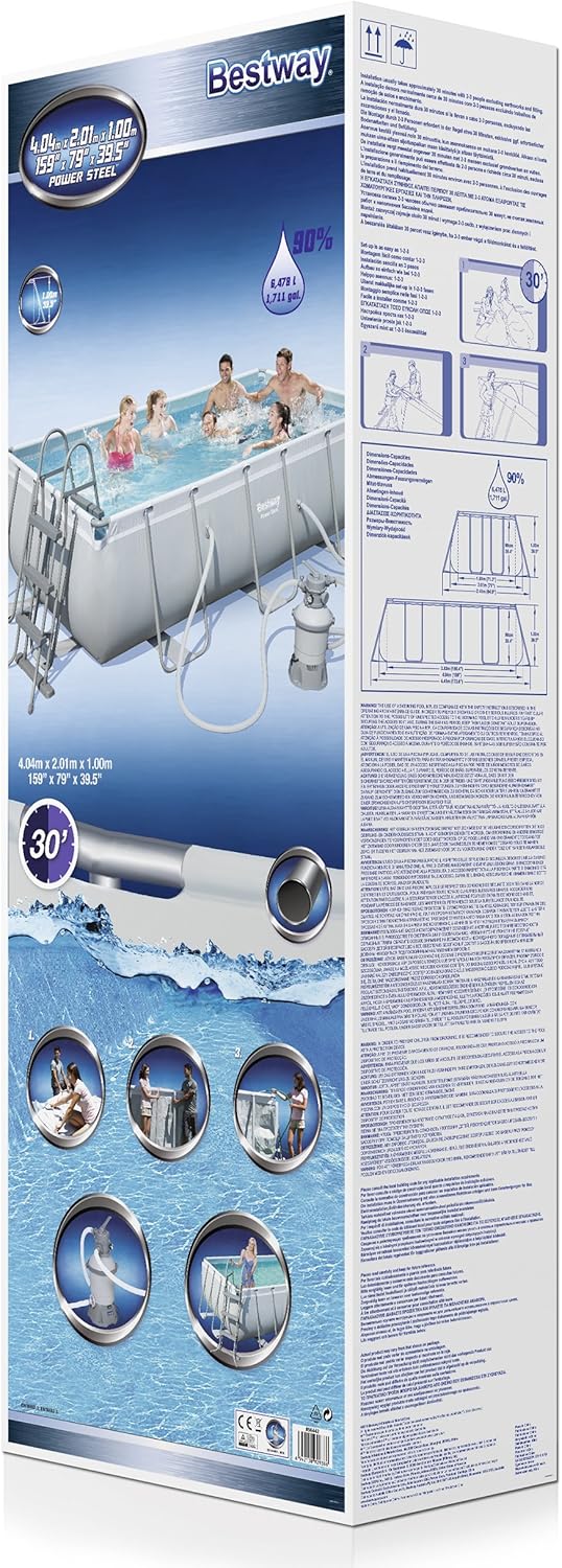Bestway 56442 Piscina Power Steel Frame Rettangolare, 404x201x100 cm