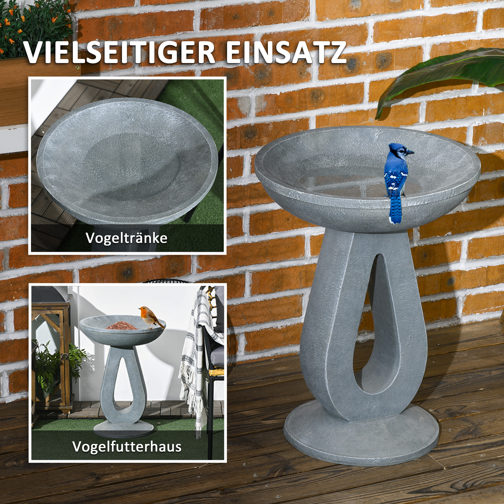 Vogelbad Drinkbak, Steenoptiek, 40 cm x 40 cm x 51 cm, Grijs