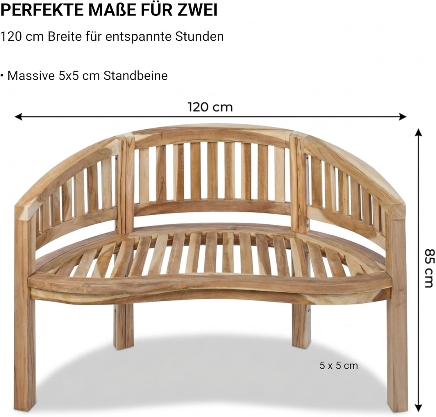 SAM 2-Sitzer Bananenbank Banana, 120 cm Sitzbank, Teak-Holz, Massive Holzbank, ideal für den Balkon oder Garten