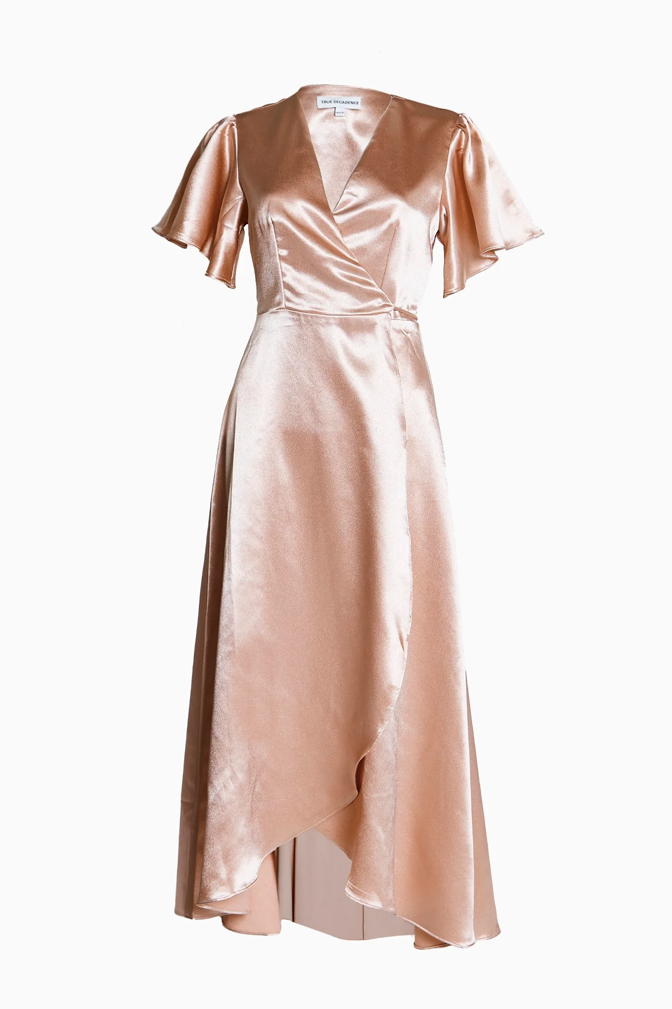 Serena Champagne-Satin Bridesmaid Wrap Midi-Dress