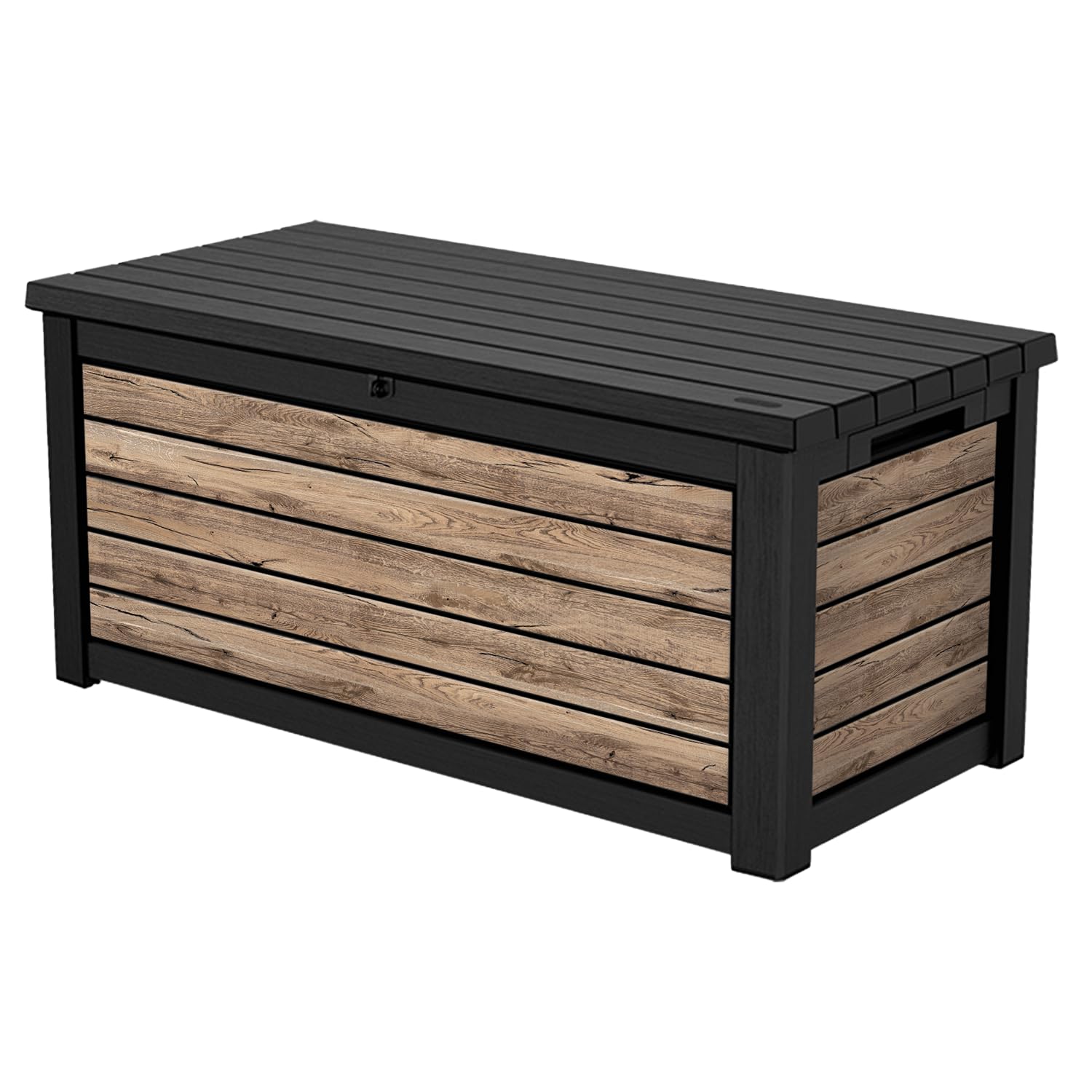 Auflagenbox 623 Liter aus Kunststoff in Holzoptik Pinie, 157x72x69 cm, wasserdicht mit Belüftung und belastbarem Deckel