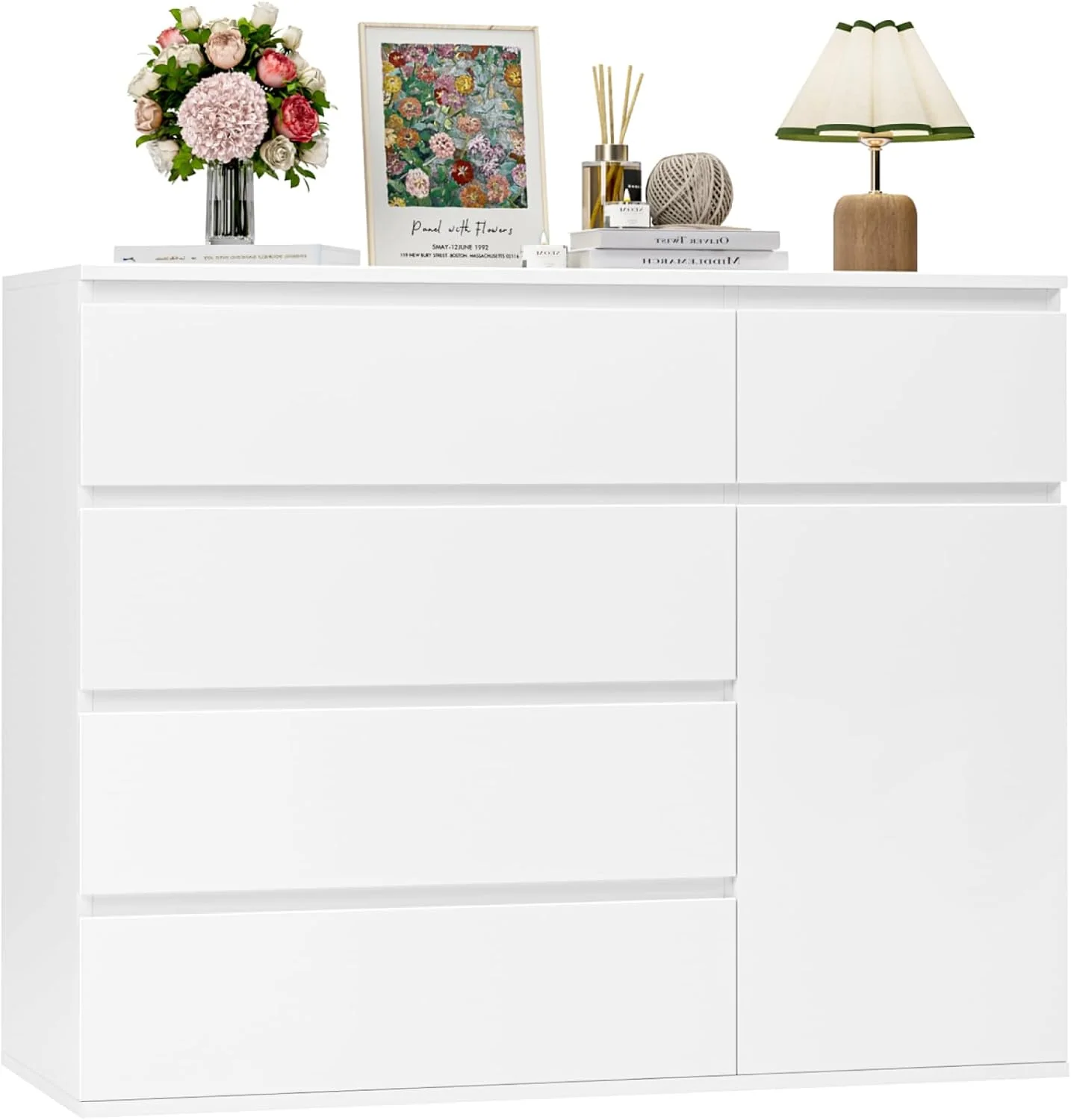 FOREHILL Sideboard, Schwarz/Weiß, Kommode weiß, Schubladenschrank, für Schlafzimmer, Flur