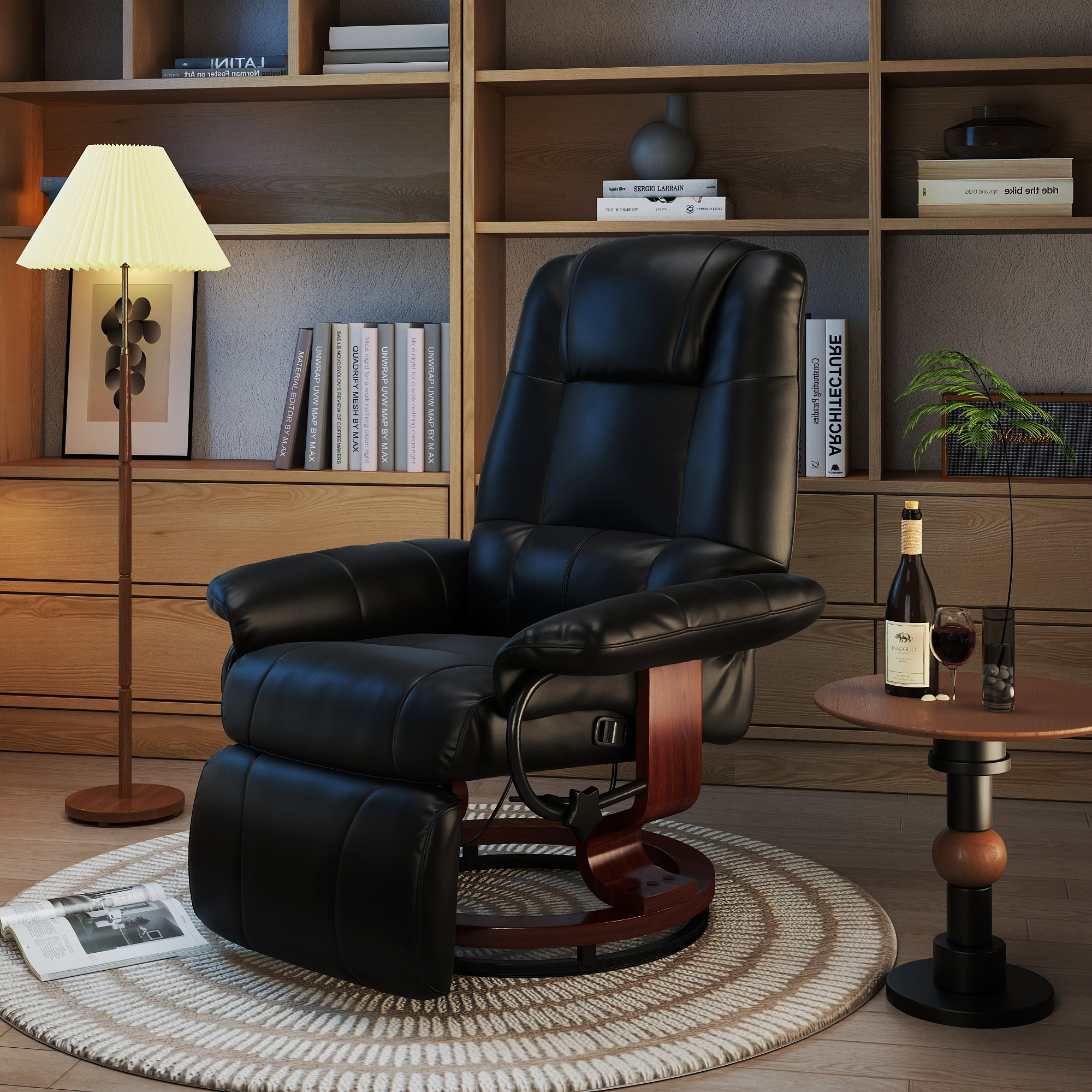 HOMCOM Relaxsessel Fernsehsessel Liegesessel Kunstleder 360° Drehstuhl 145° neigbar Schwarz 78 x 87 x 100 cm
