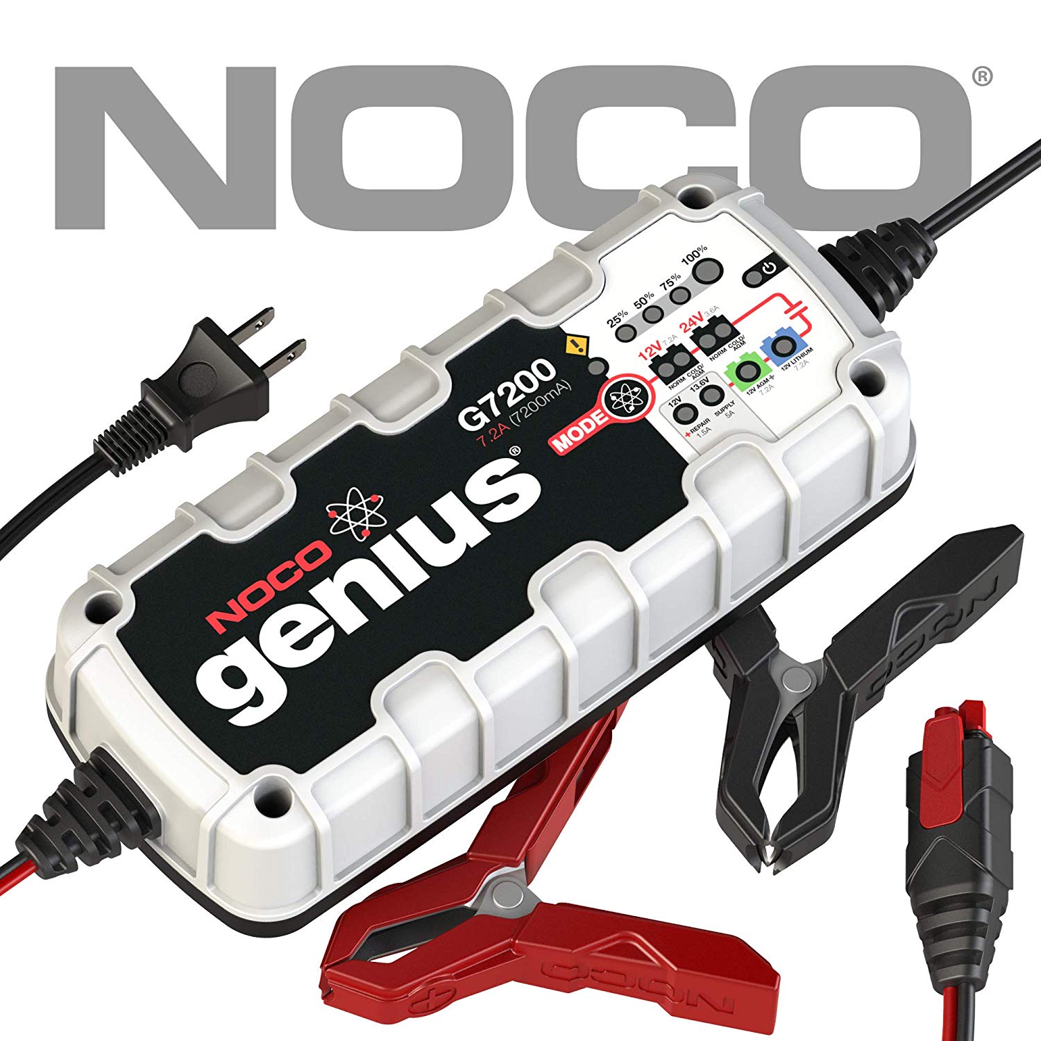 NOCO Genius G7200 12V/24V 7.2A Battery Charger & Maintainer for Cars, Boats & More &ndash; Versatile & Safe with Repair Mode & 5 Year Warranty