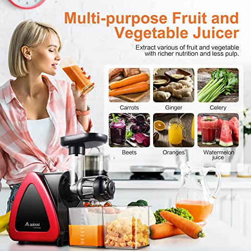Slow Juicer, Aobosi Slow Masticating Juicer, Cold Press Juicer Machines with Reverse Function, Quiet Motor, High Juice Yield with Juice Jug & Brush for Cleaning: Home & Kitchen