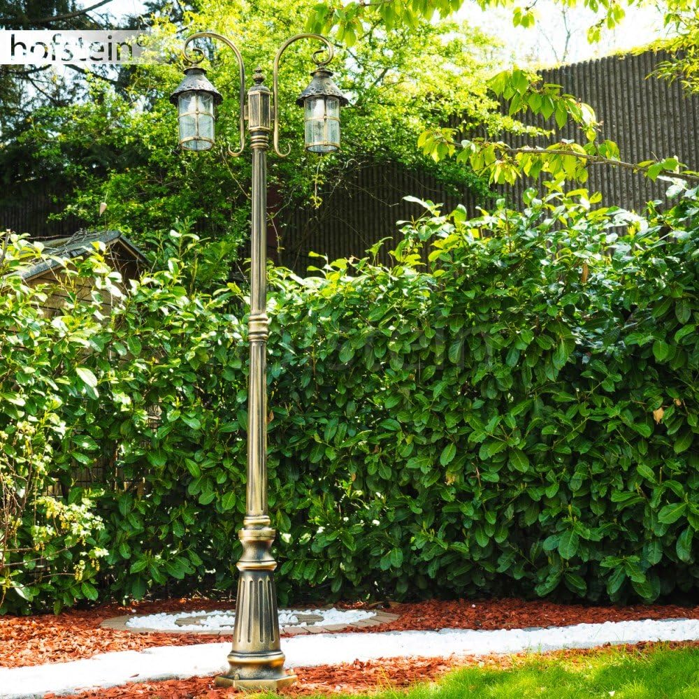 HOFSTEIN Kandelaber Tolep, Außenwegeleuchte aus Metall/Glas in Braun/Gold/Klar, Wegeleuchte im Antik/Retro/Vintage-Design für Garten, Außenbereich, Hof, 220 cm, 2 x E27, IP44