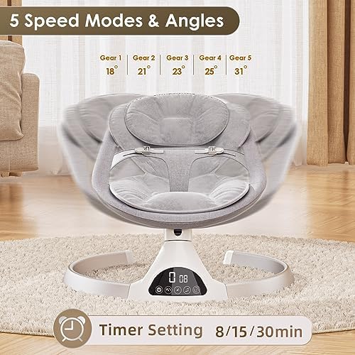 Aomdom altalena elettrica per bambini, sdraietta per bambini fino a 9 kg di peso, con telecomando e wireless per lo stile di controllo APP, altalena per bambini con imbracatura di sicurezza a 5 punti : Prima infanzia