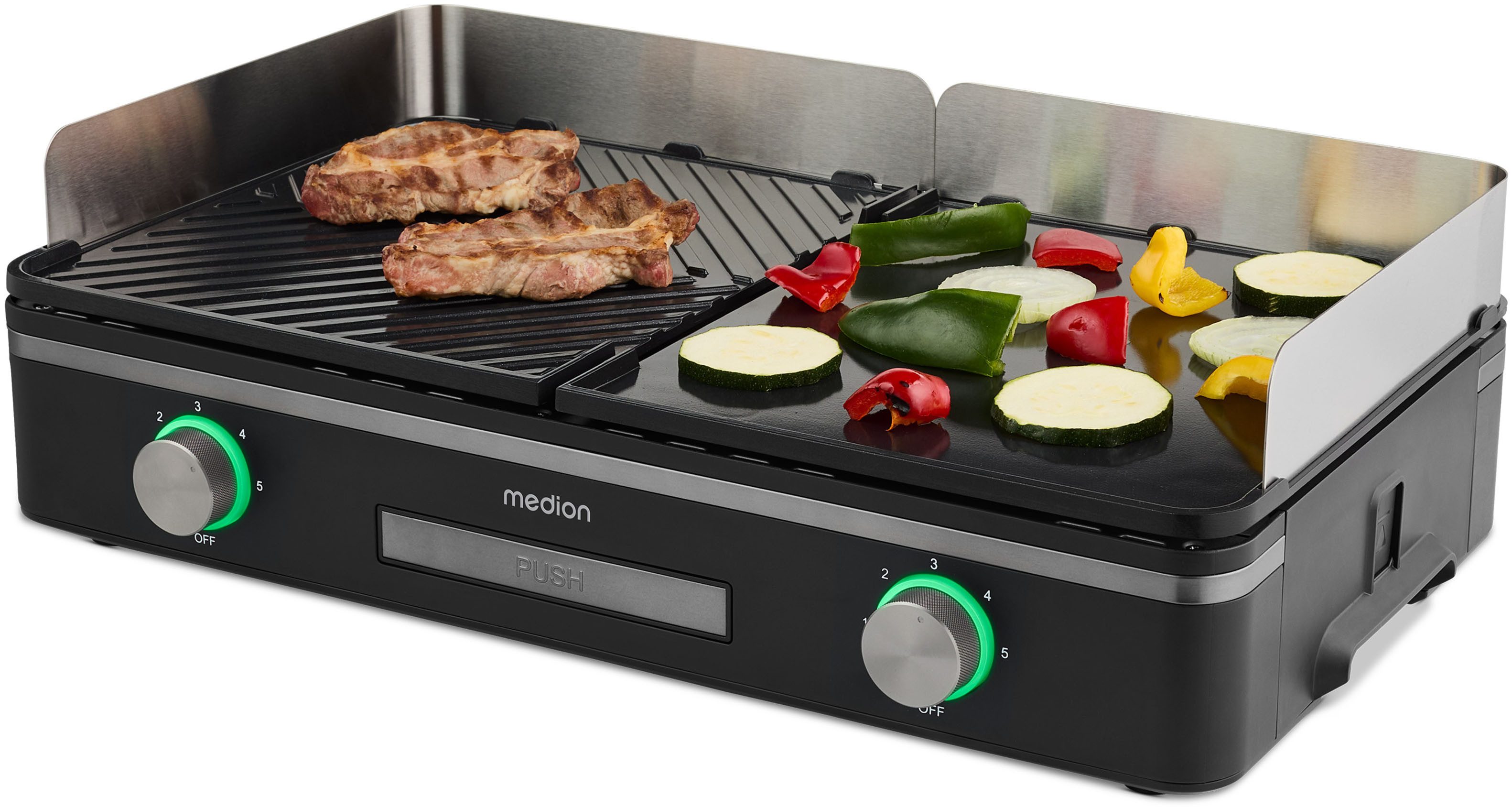 Tischgrill MD12027, mit Dual-Zonen-System, 2,400 Watt, 2 abnehmbare Platten