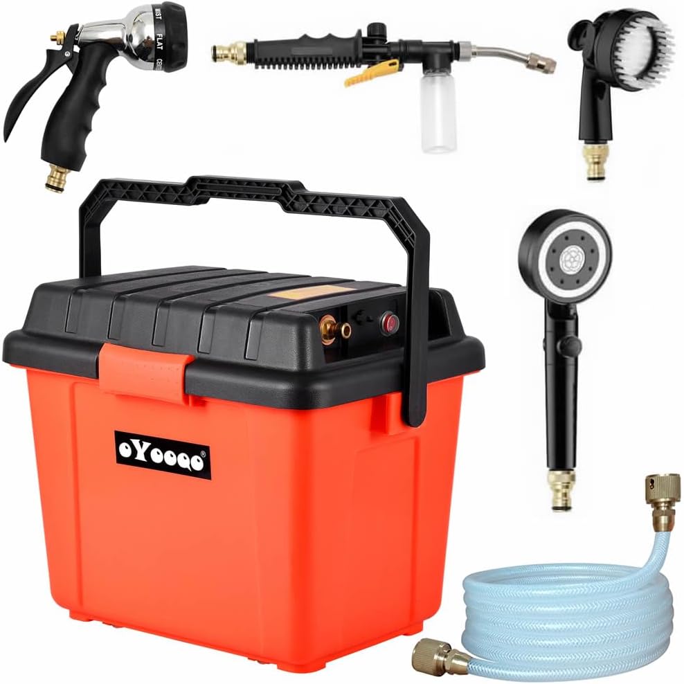 EcoFlow Portable Outdoor Shower System, 6.6 Gallon, High Pressure, Battery Powered, 12000mAh, with Pump & Garden Hose Nozzles, Ideal for Camping