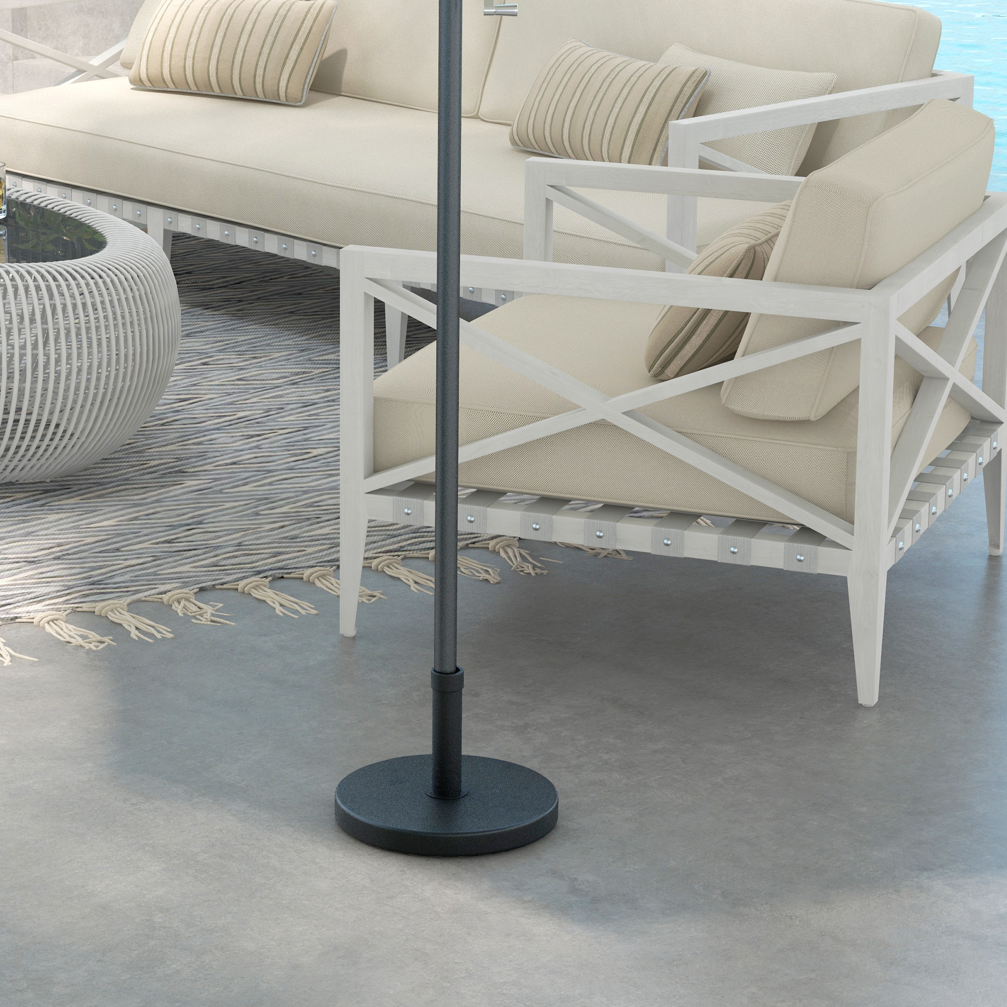 Outsunny Sonnenschirmständer rund, 15 kg HDPE-Plastikbasis mit Griff für Mast Ø 24-38 mm, Abmessungen Ø 46,5 x 31H cm