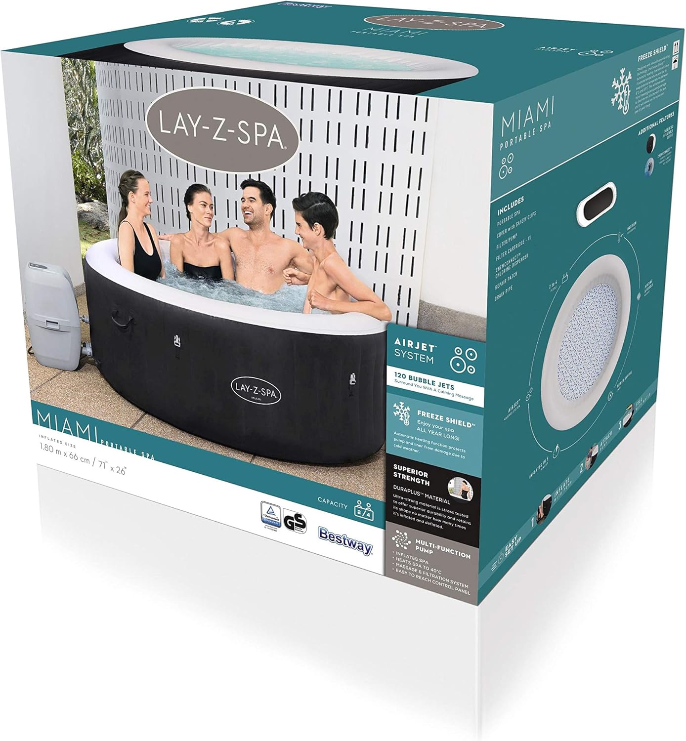 Bestway 60001 Minipiscina idromassaggio gonfiabile Miami Lay-Z-Spa AirJet