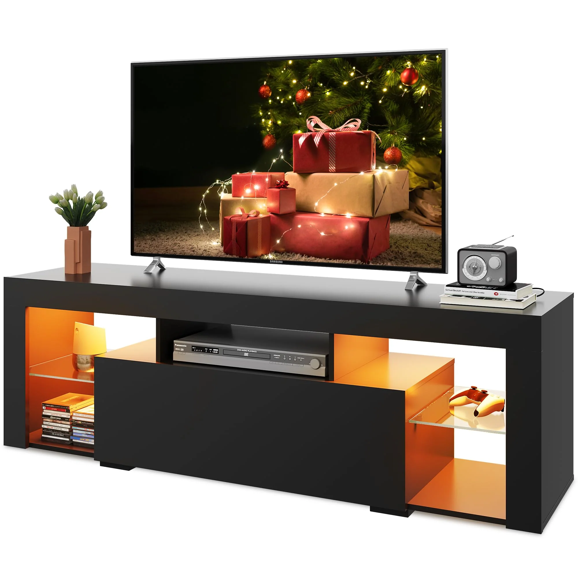 WLIVE TV-Lowboard mit RGB-LED-Beleuchtung, moderner Fernsehschrank