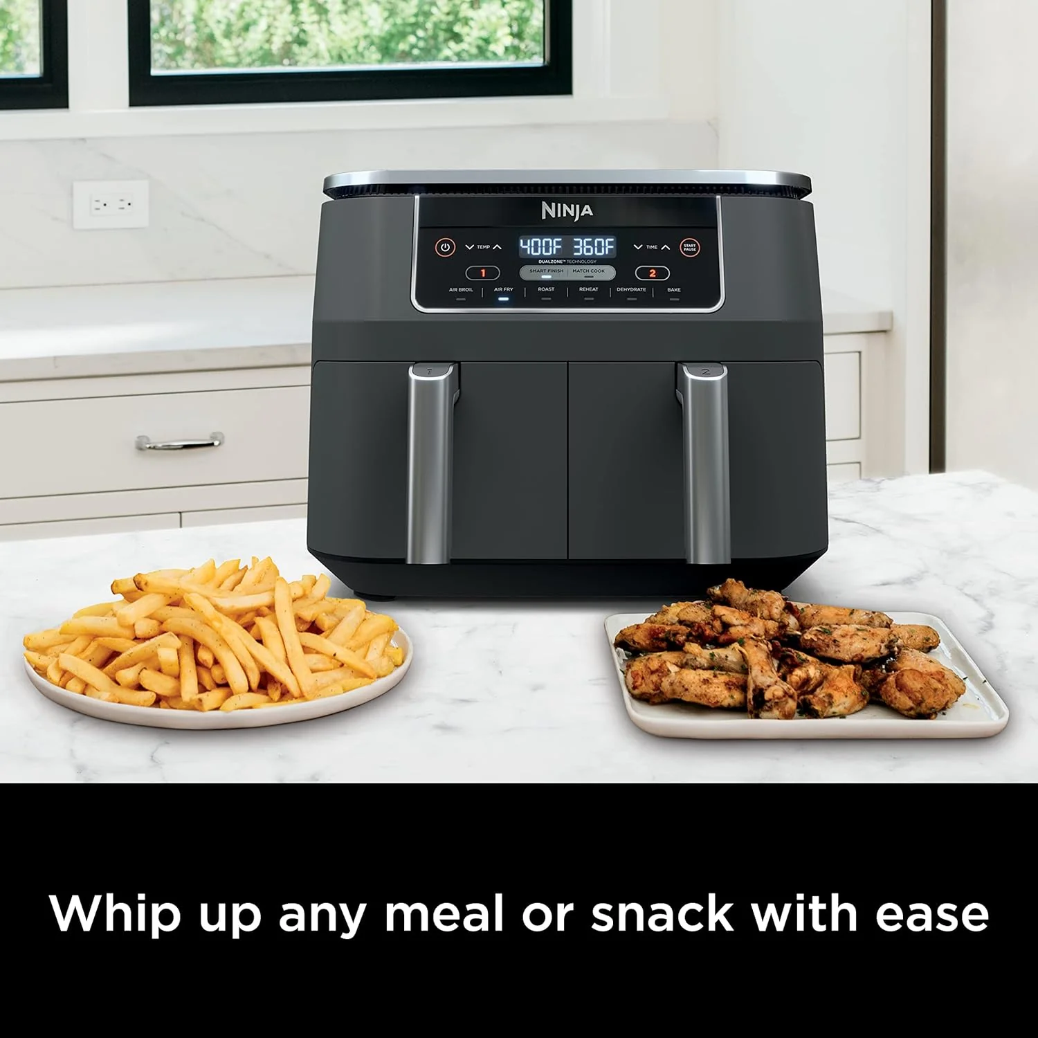10QT 6 in 1 DualZone Smart Air Fryer with 2 Baskets and Thermometer Grey