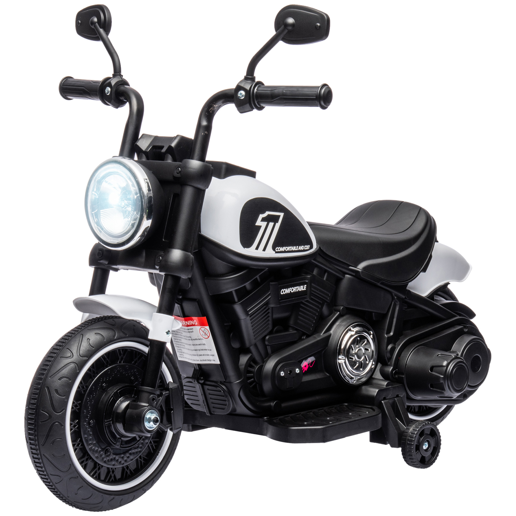Elektrische Kinder Motorfiets met LED-Koplamp, Afneembare Zijwieltjes, Comfortabele Zitting, Rood/Zwart