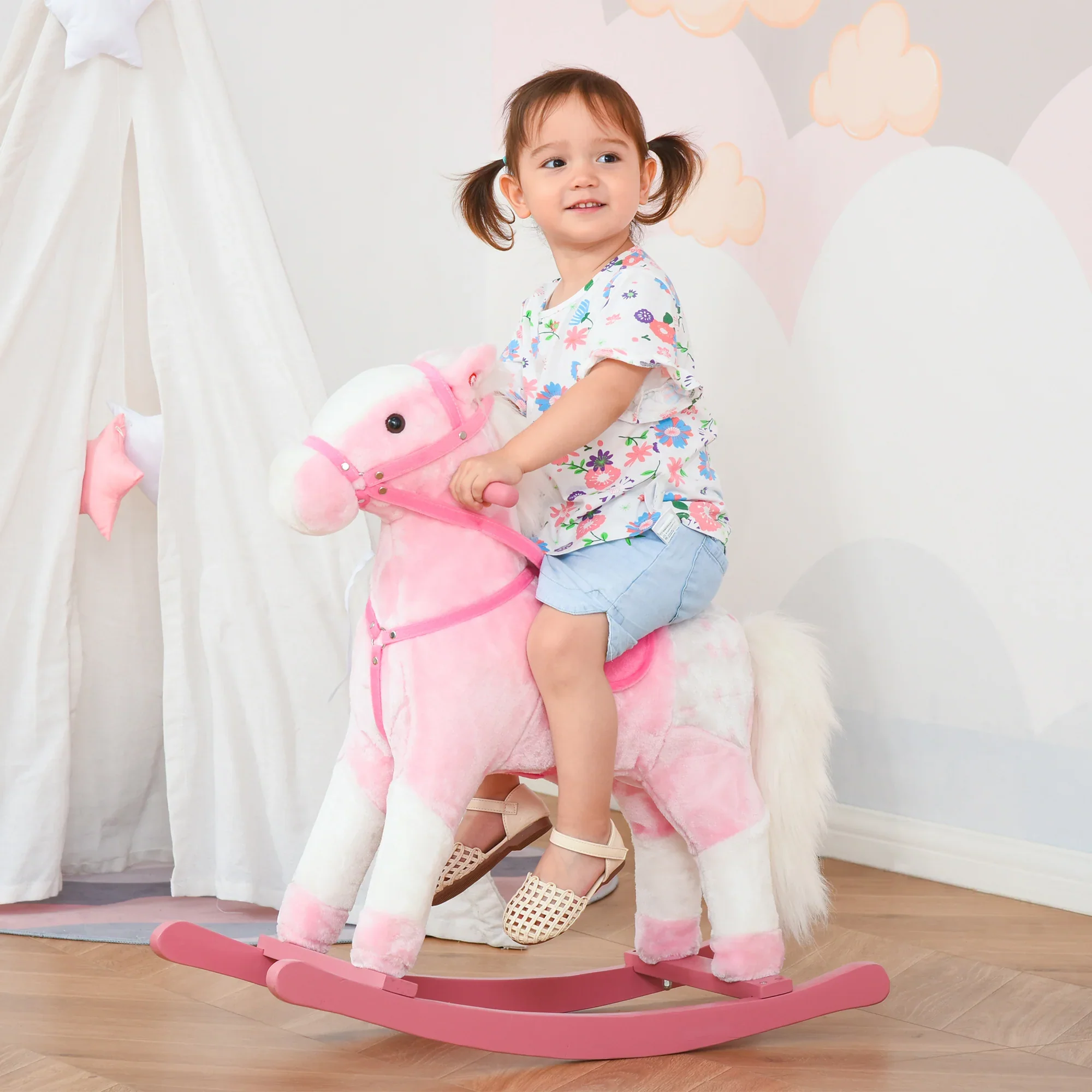 HOMCOM Schommelschaap met geluid roze