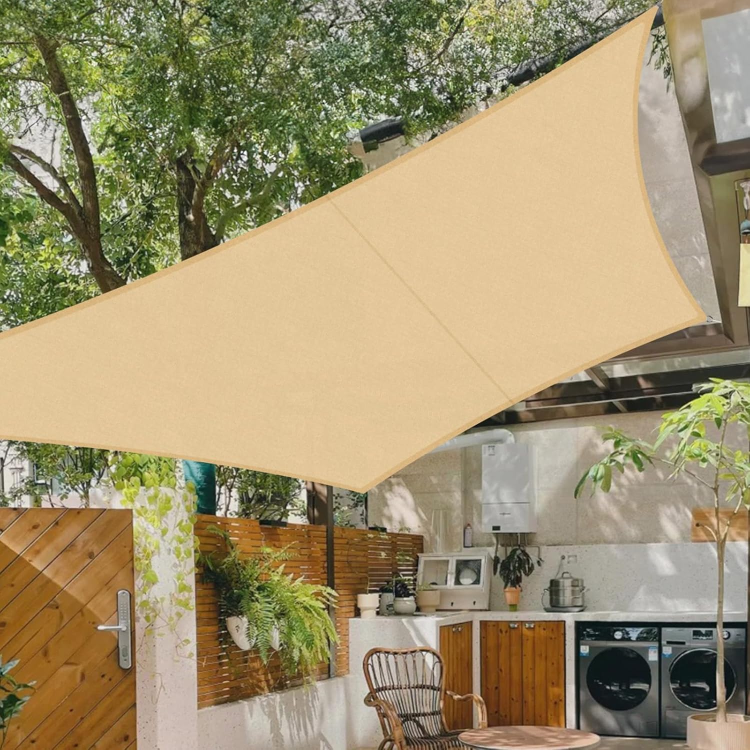 Cool Area Rectangular Shade Sail 4 x 5 m Waterproof Sail Awning Protection 95% UV Rays Sun Shade for Outdoor Garden Terrace Cream