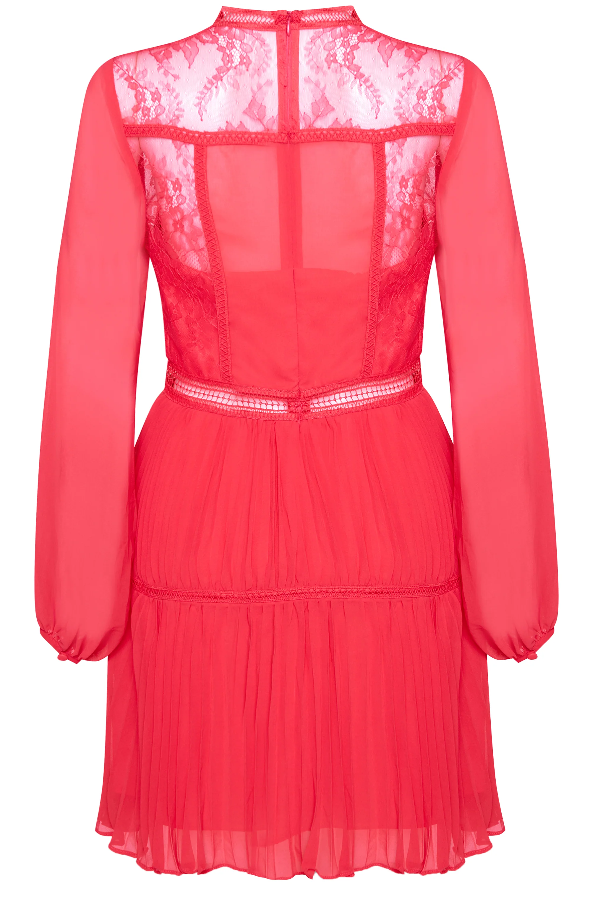 Lena Bright-Rose Lace Pleated Mini Dress
