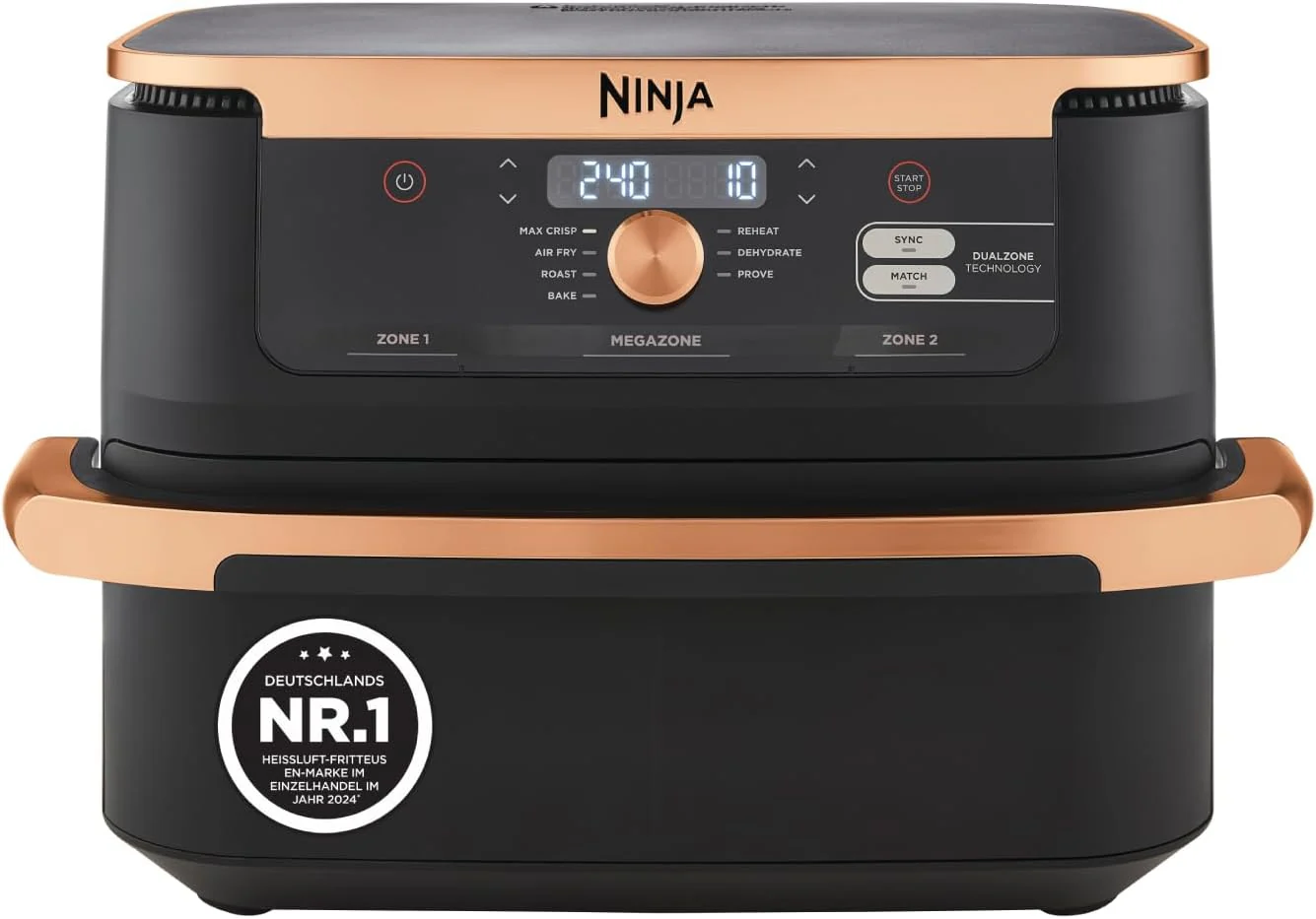Ninja AF500EUCP Foodi FlexDrawer Heißluftfritteuse 10,4L – 7 Funktionen, Dual Zone, 2470W, Schwarz/Kupfer