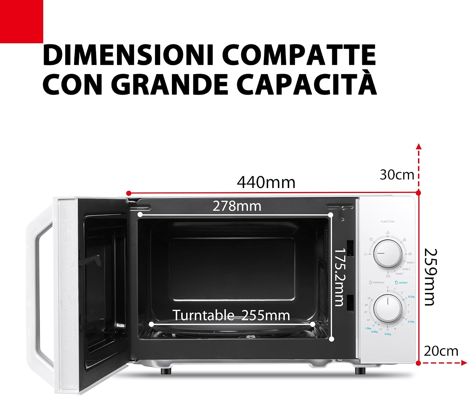 Toshiba MW2-MM20P(WH) - Forni a microonde standard, 20 Litri, 800 W, 5 livelli di potenza con pratica funzione di scongelamento, illuminazione a LED interno/Bianco
