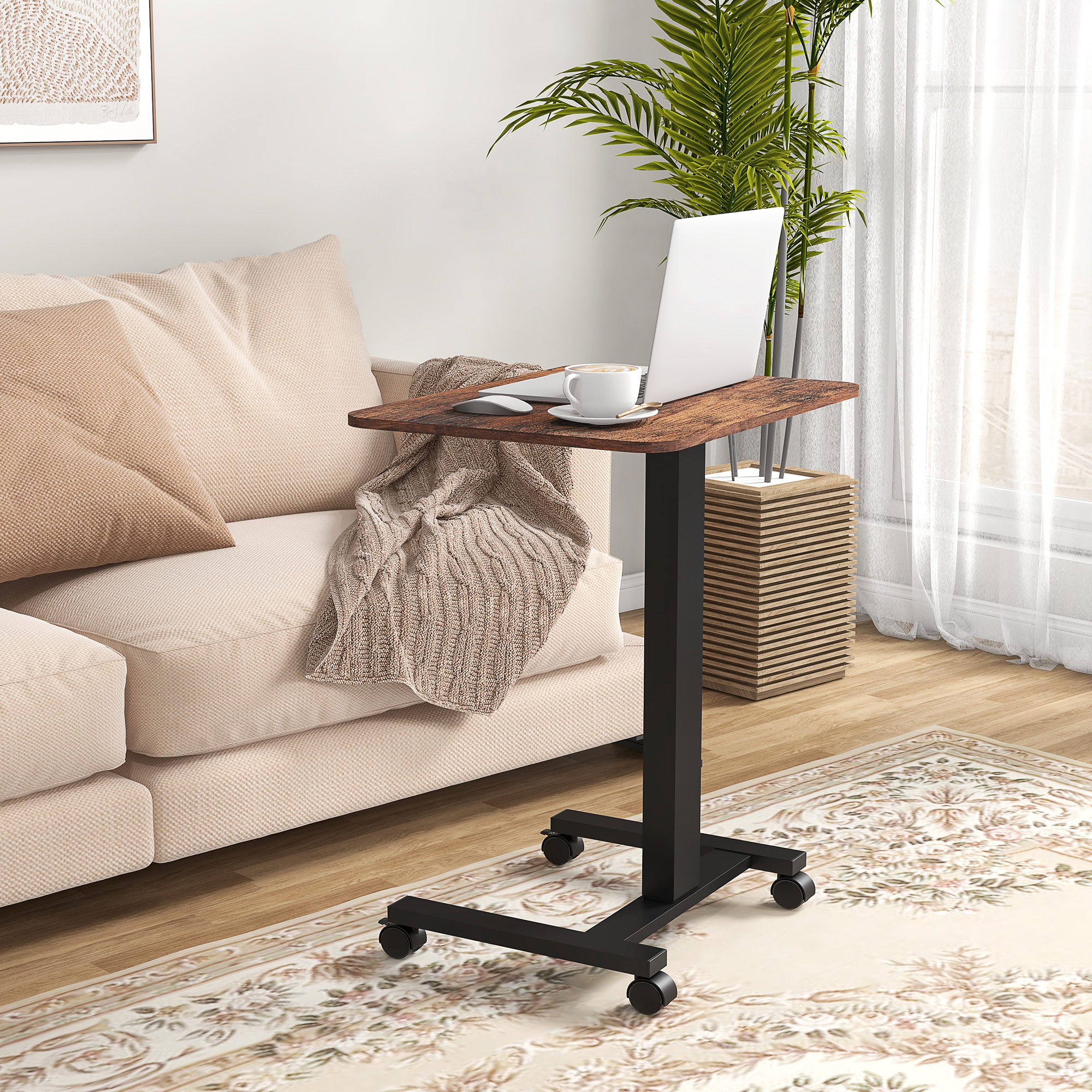 Vinsetto Stehpult Stehtisch, Laptoptisch, höhenverstellbar, 4 Rollen, 65 cm x 48 cm x 108 cm, Braun + Schwarz